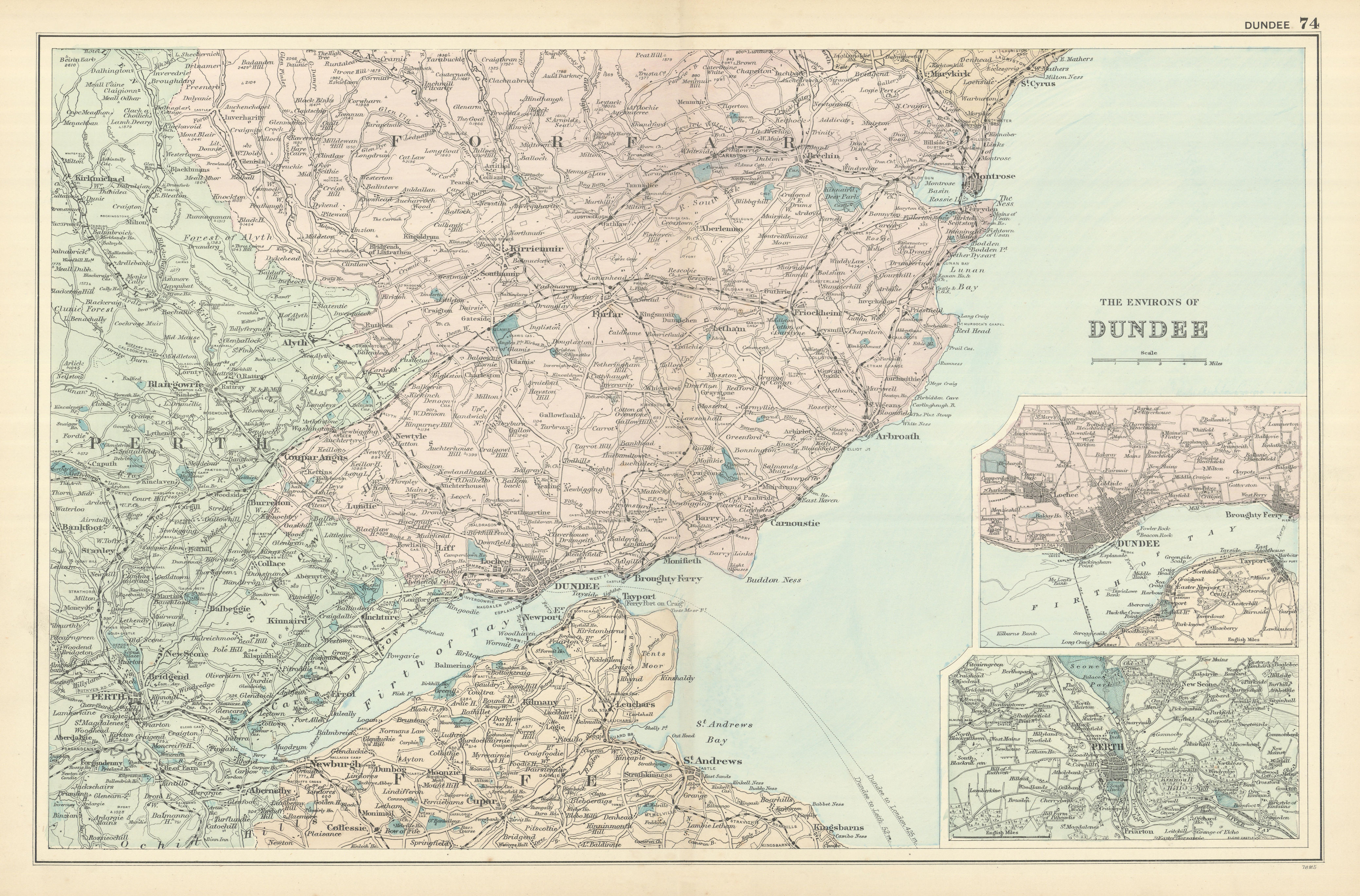 Associate Product DUNDEE & ENVIRONS St Andrews Cupar Firth of Tay antique map by GW BACON 1898
