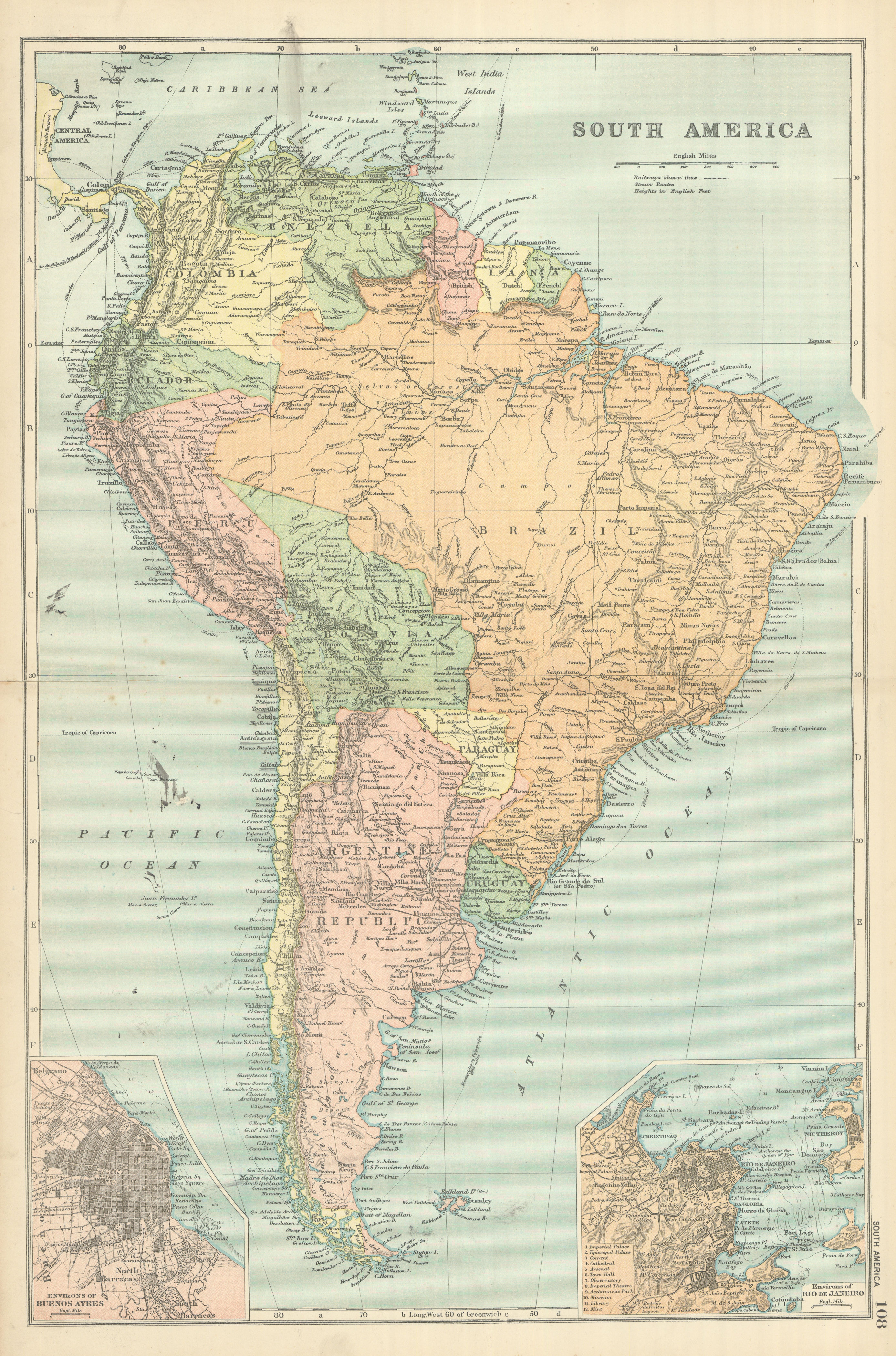 Associate Product SOUTH AMERICA Brazil Argentina Chile Peru Ecuador by GW BACON 1898 old map