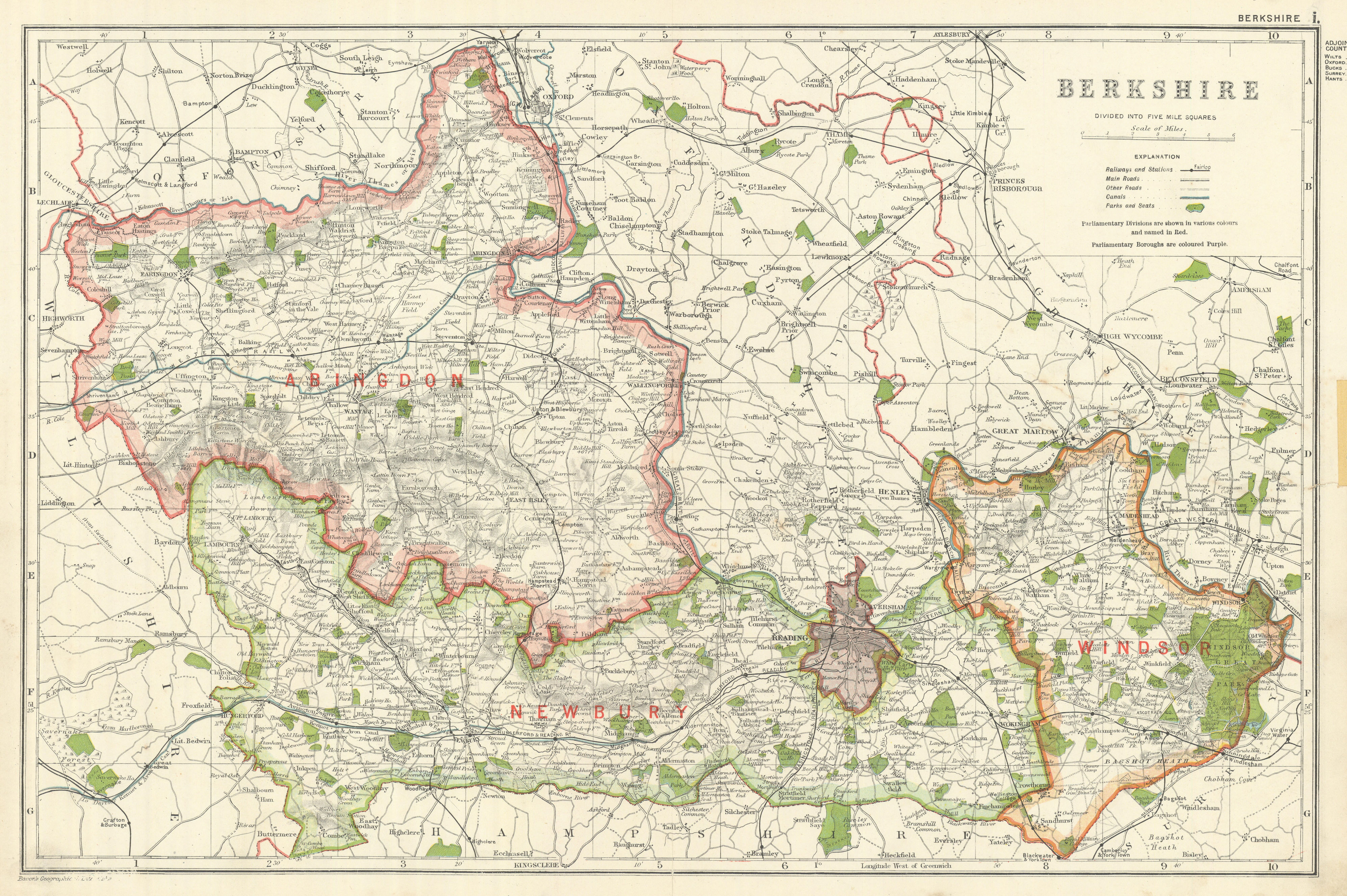 Associate Product BERKSHIRE. Showing Parliamentary divisions, boroughs & parks. BACON 1919 map