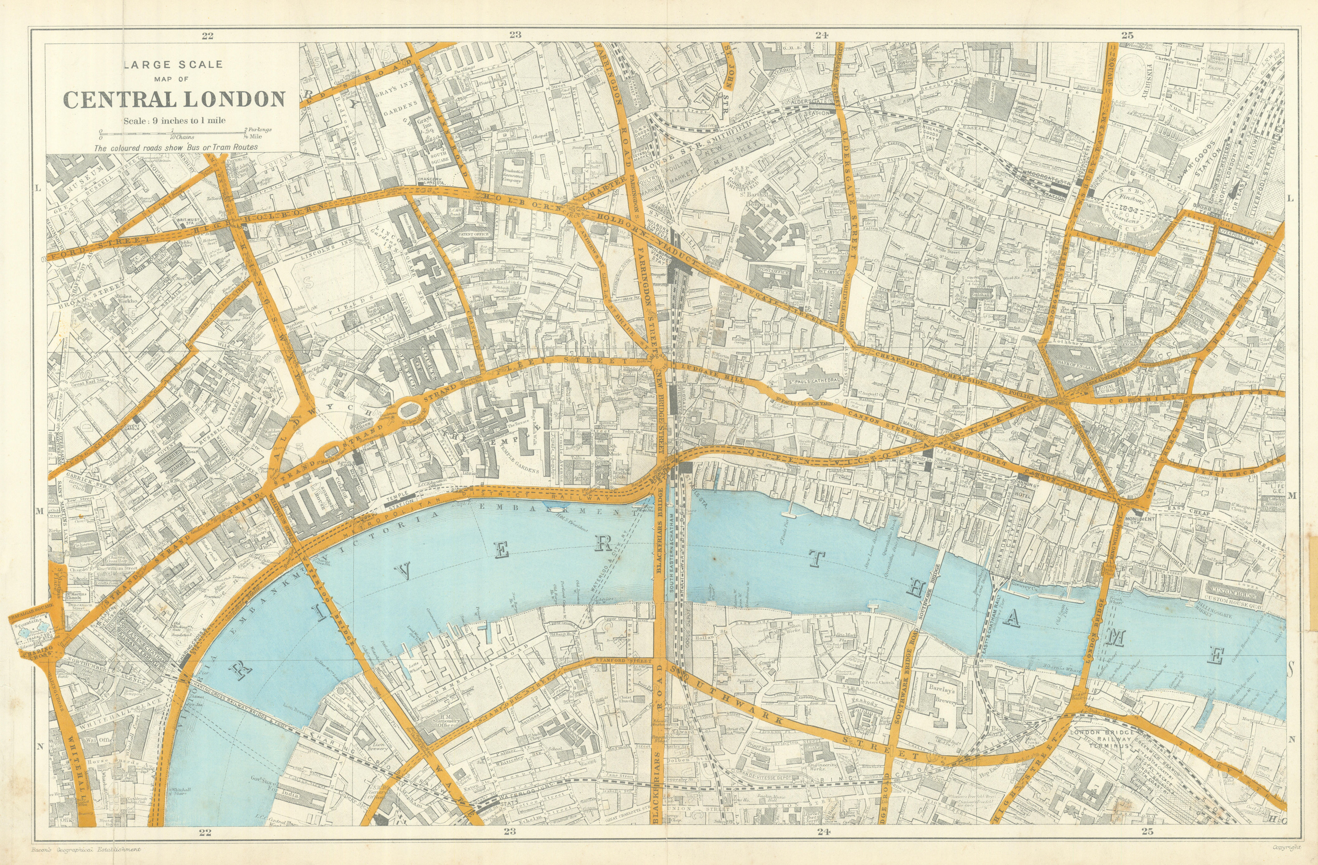 Associate Product The CITY OF LONDON. The Square Mile. BACON 1919 old antique map plan chart