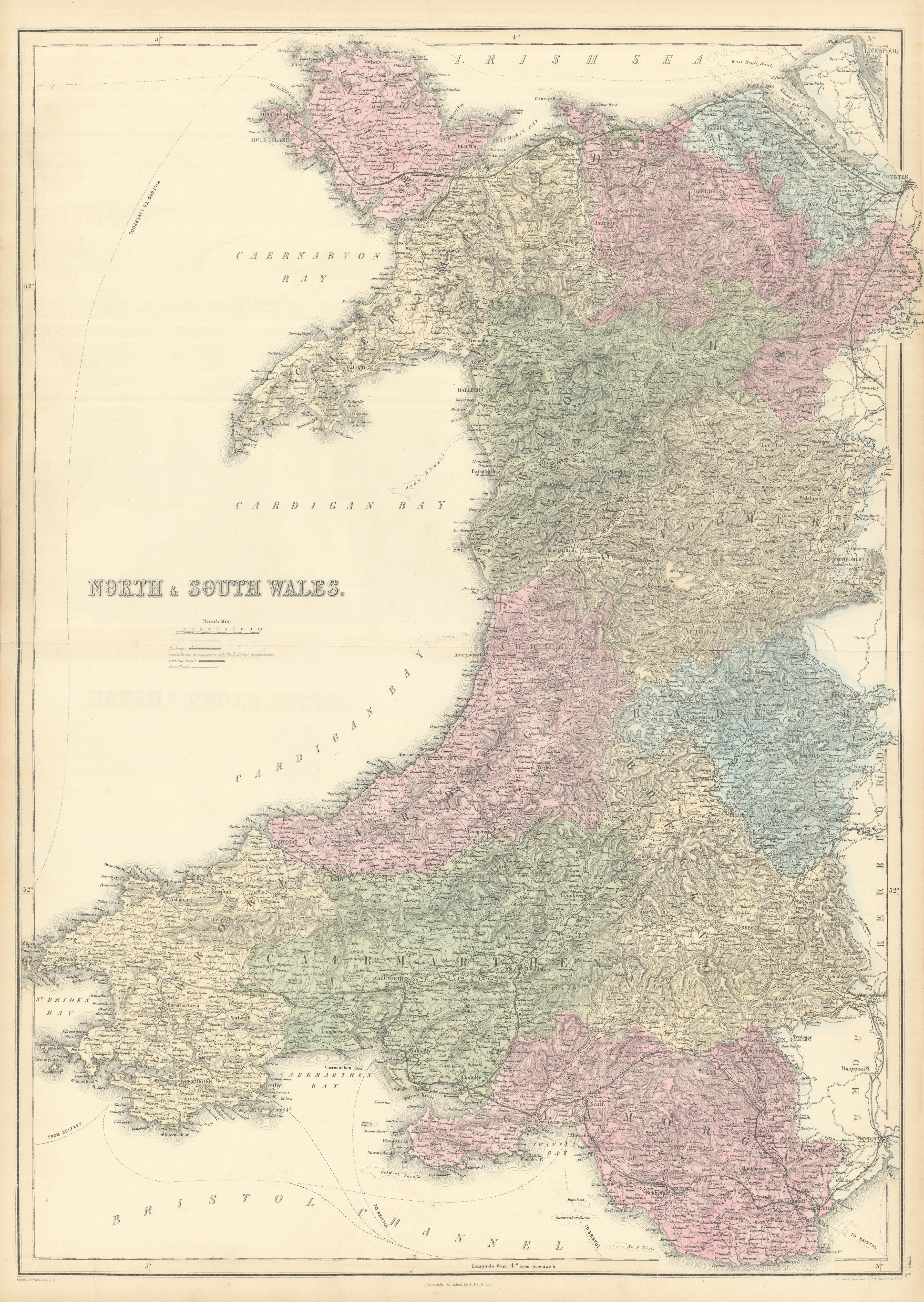 North & South Wales. Counties. SIDNEY HALL 1854 old antique map plan chart