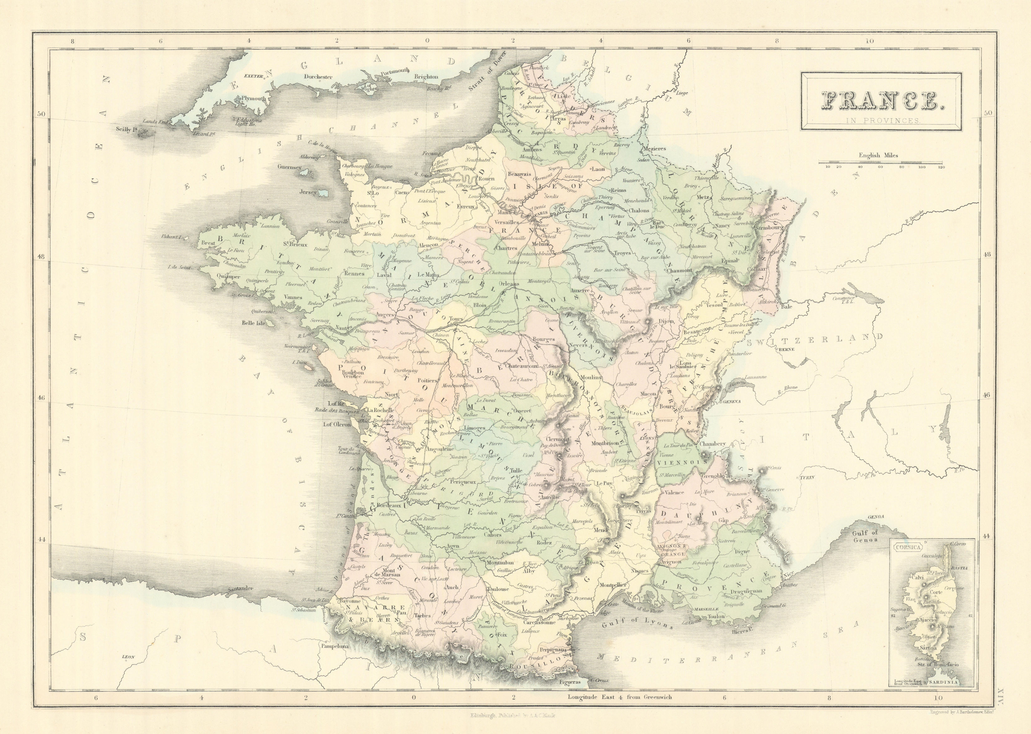 Associate Product France in provinces showing railways. JOHN BARTHOLOMEW 1854 old antique map