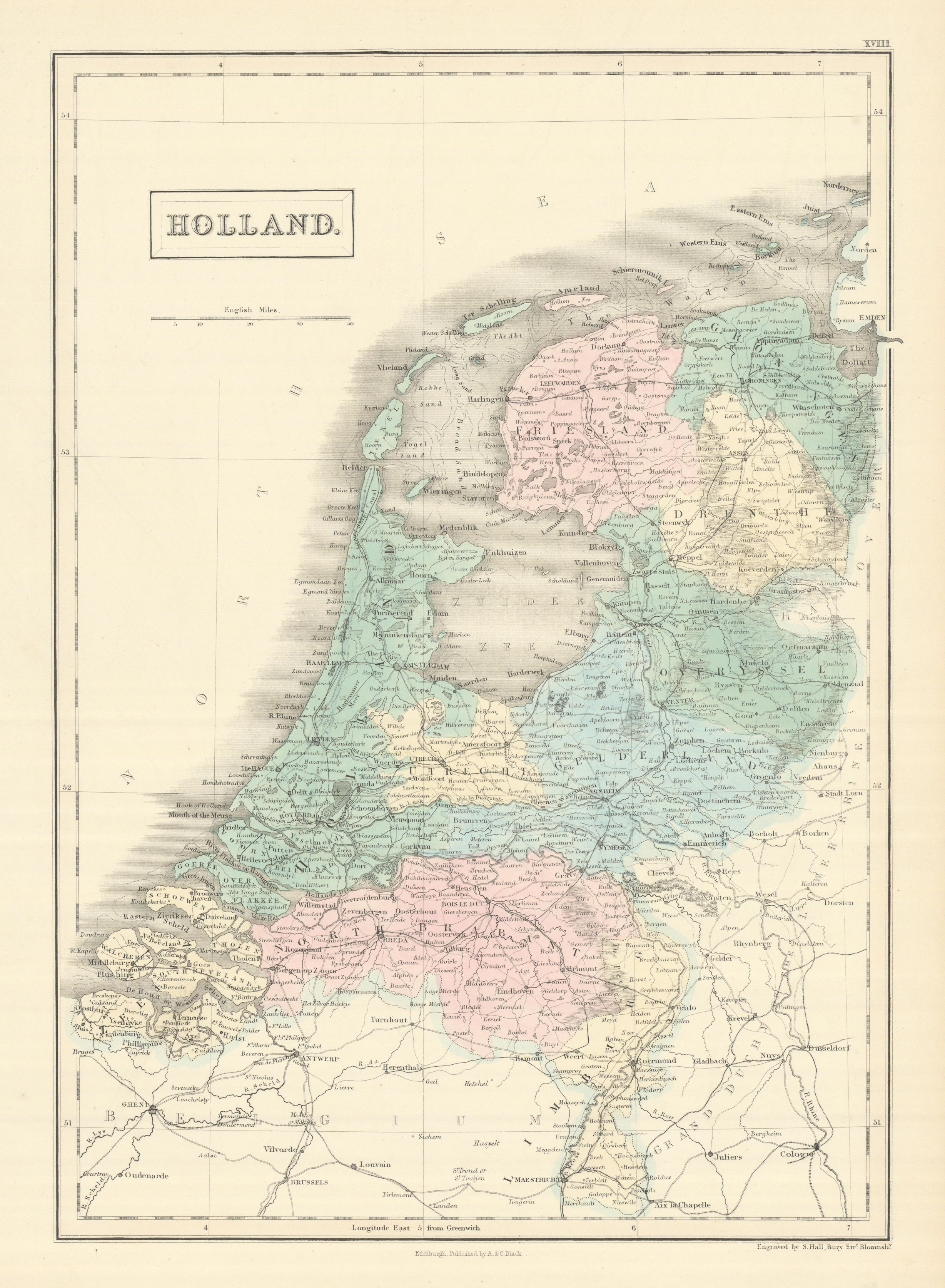 Associate Product "Holland". Netherlands. Railways. SIDNEY HALL 1854 old antique map plan chart