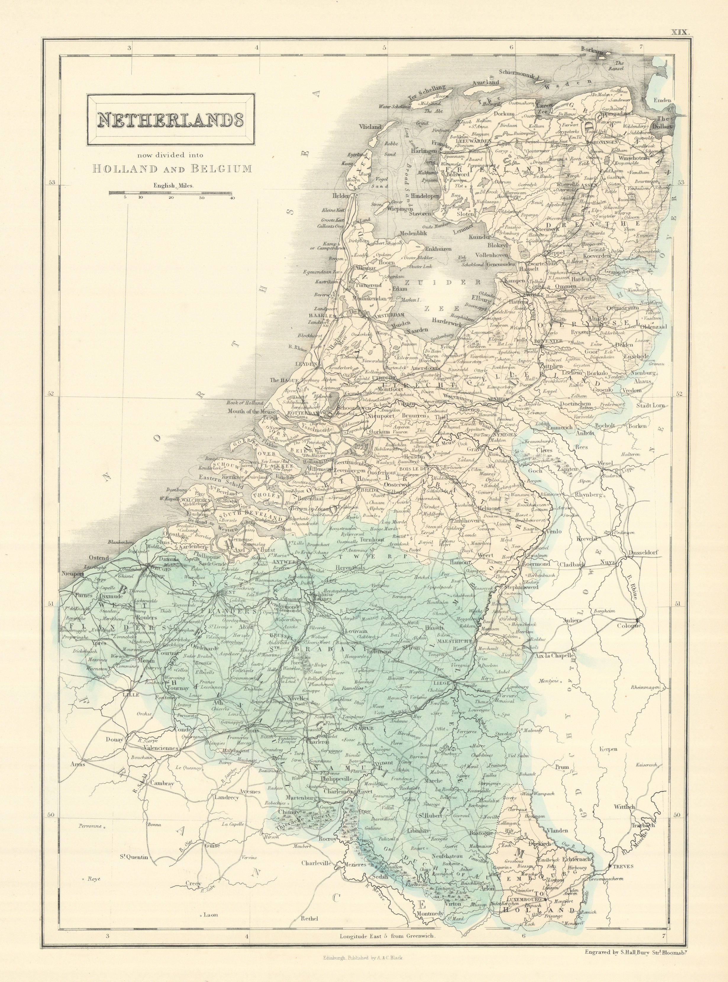 Associate Product "Netherlands, now divided into Holland & Belgium". Benelux. SIDNEY HALL 1854 map