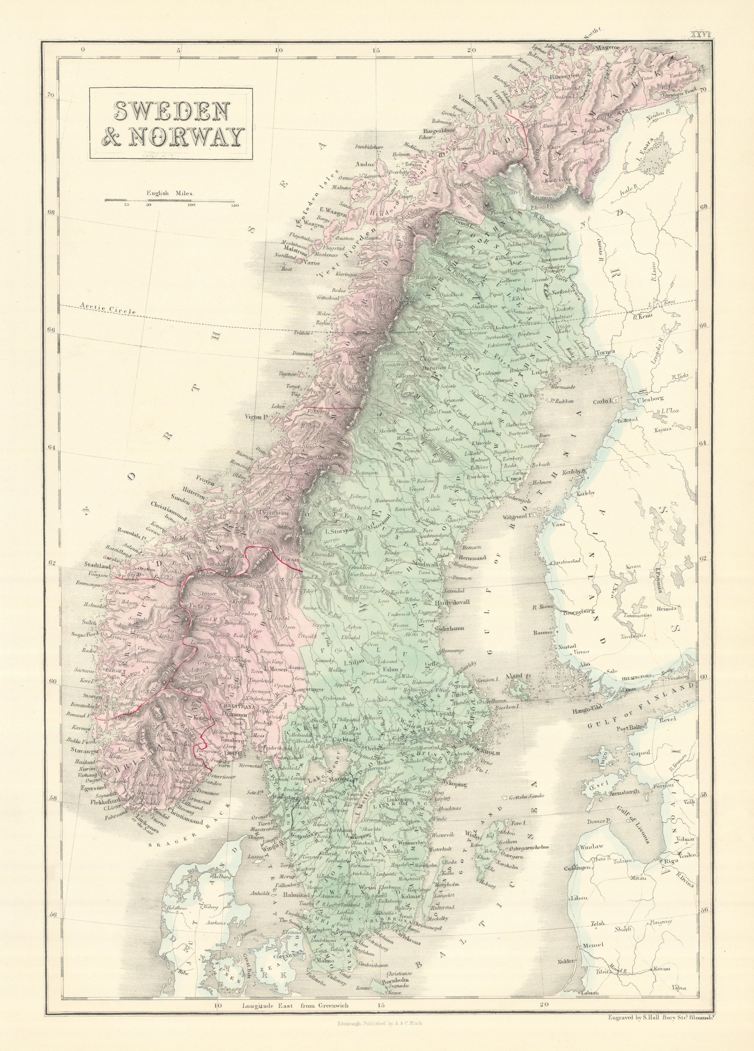 Associate Product Sweden & Norway. Scandinavia showing provinces. SIDNEY HALL 1854 old map