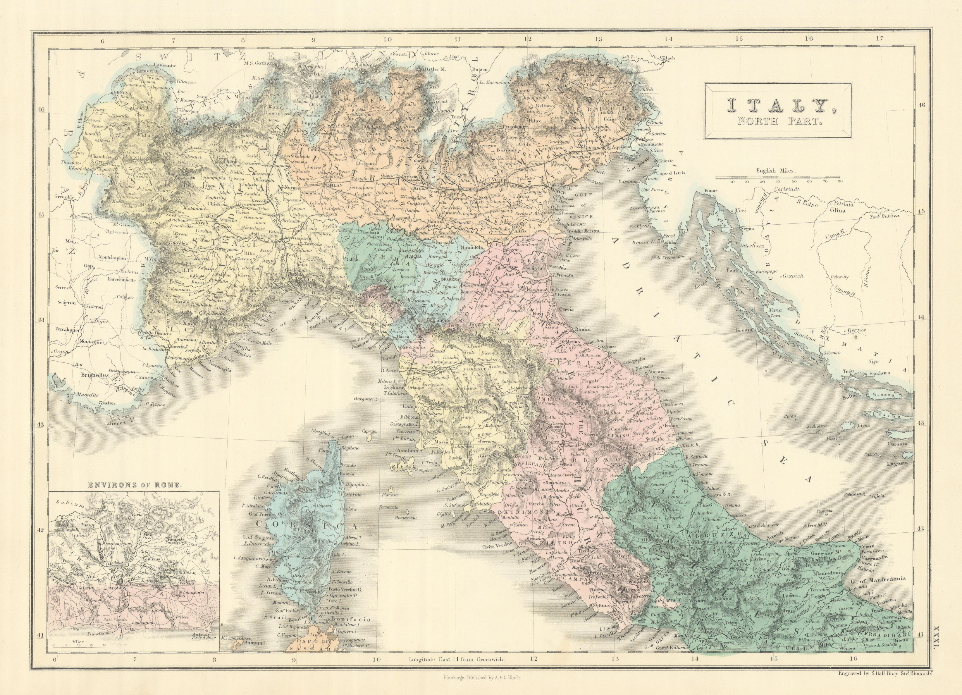 Associate Product Italy, north part. Savoie Papal states Austrian Lombardy. SIDNEY HALL 1854 map