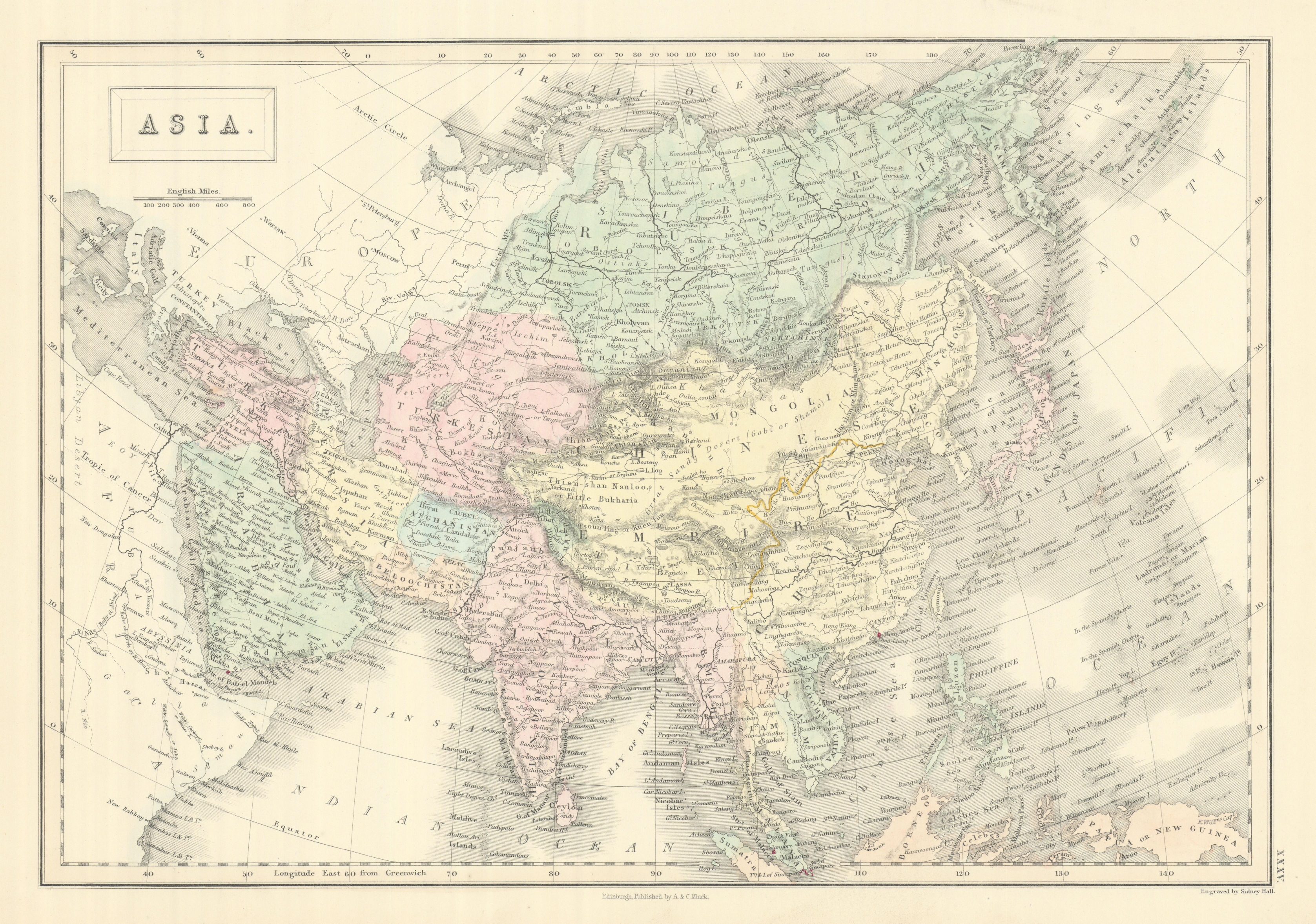 Associate Product Asia by SIDNEY HALL. Siam Birmah Cochin China Niphon Persia Arabia 1854 map