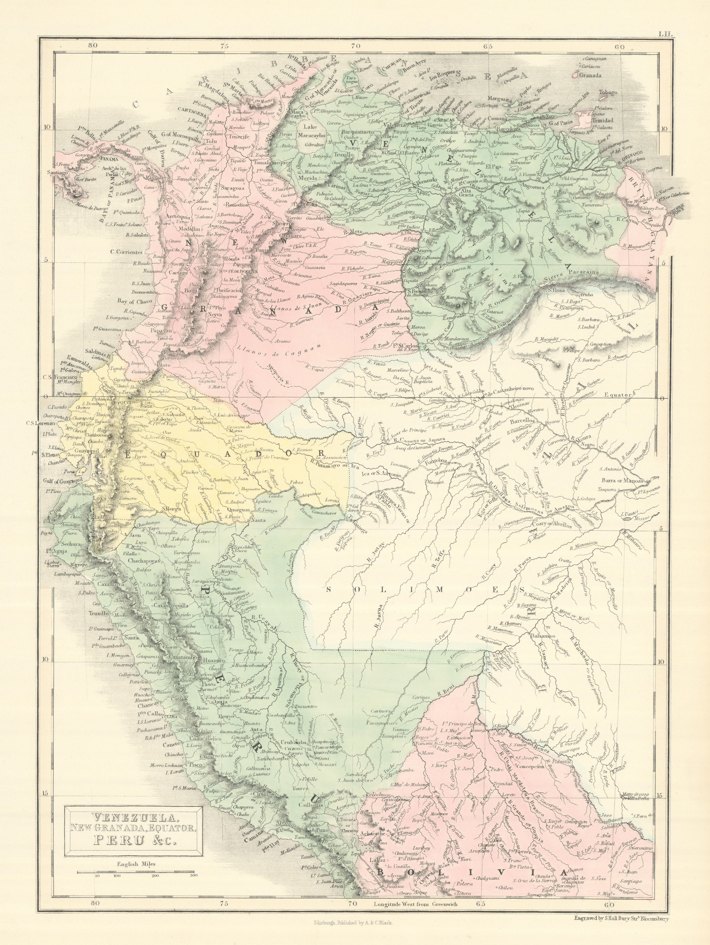 Associate Product Andean States. Venezuela New Granada Ecuador Peru Colombia. SIDNEY HALL 1854 map