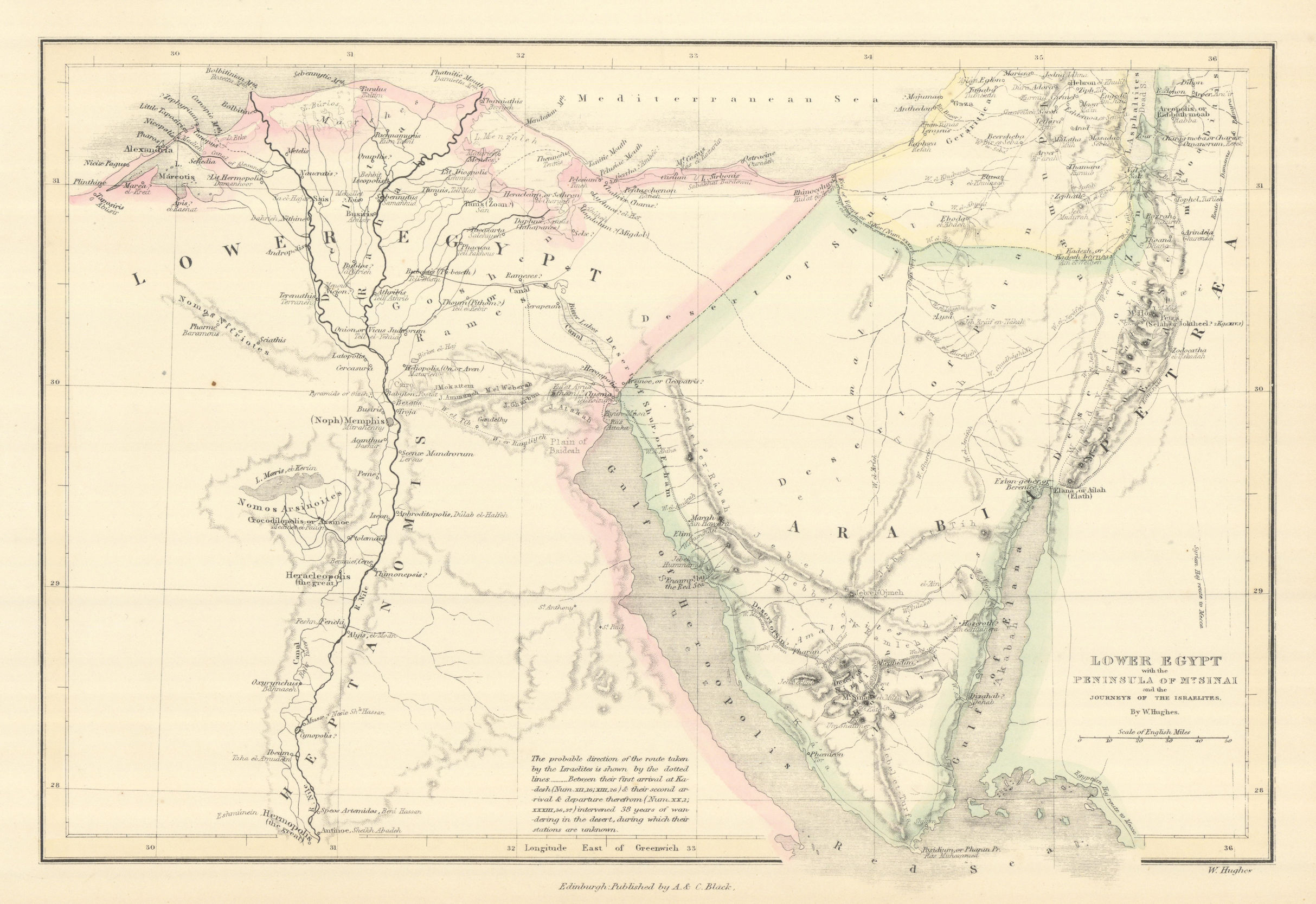 Associate Product Lower Egypt, Sinai peninsula & Exodus of the Israelites. WILLIAM HUGHES 1854 map