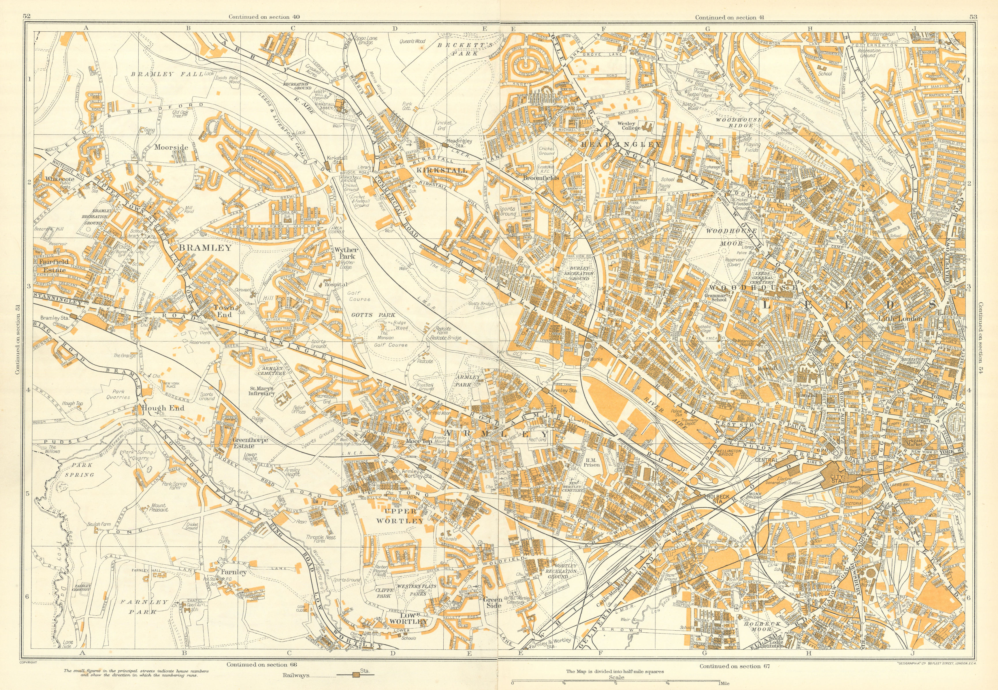 Associate Product LEEDS WEST vintage town city plan. Bramley Armley. GEOGRAPHIA 1935 old map