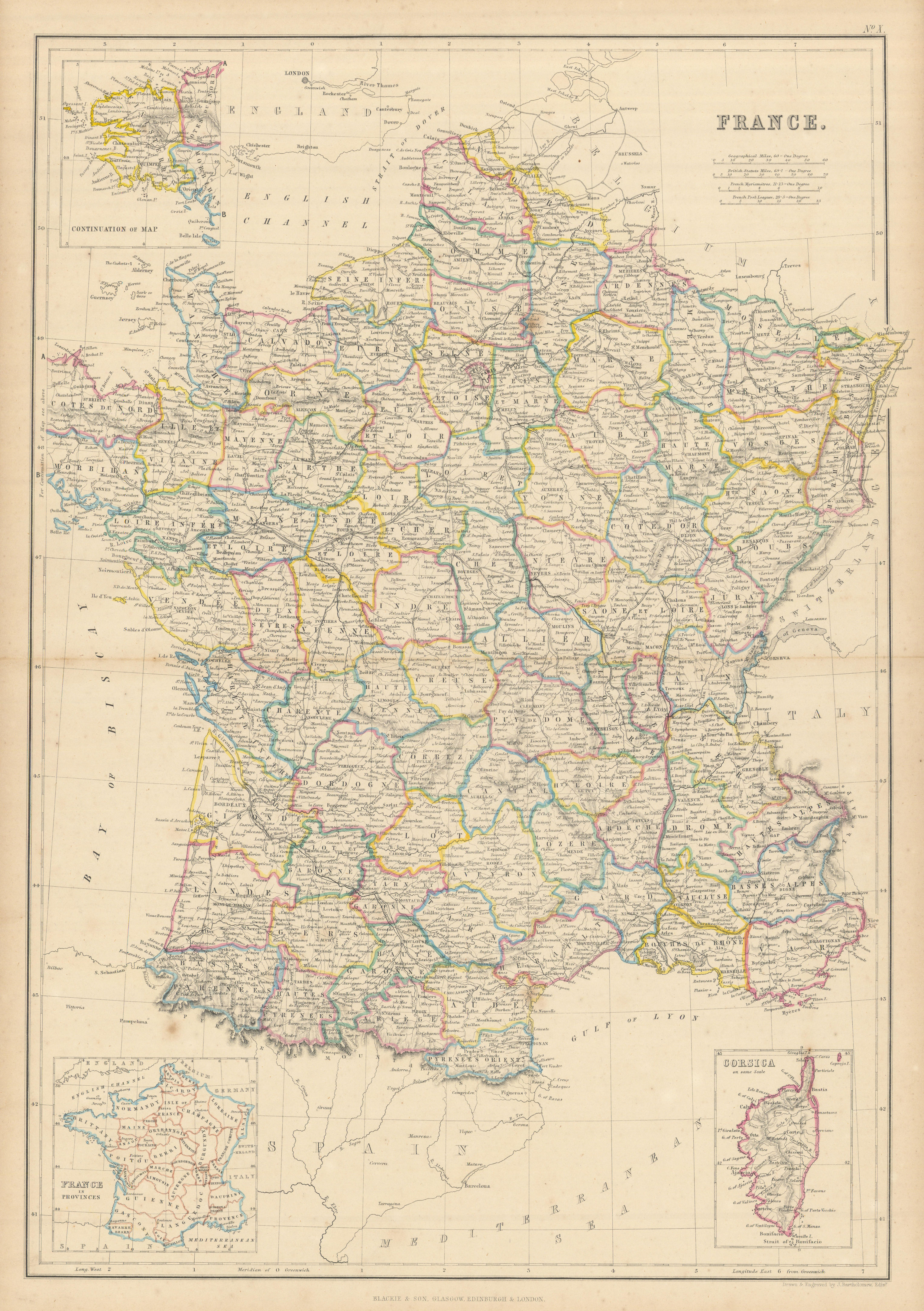 Associate Product France in Departments by John Bartholomew. With Savoy/Savoie & Nice 1860 map