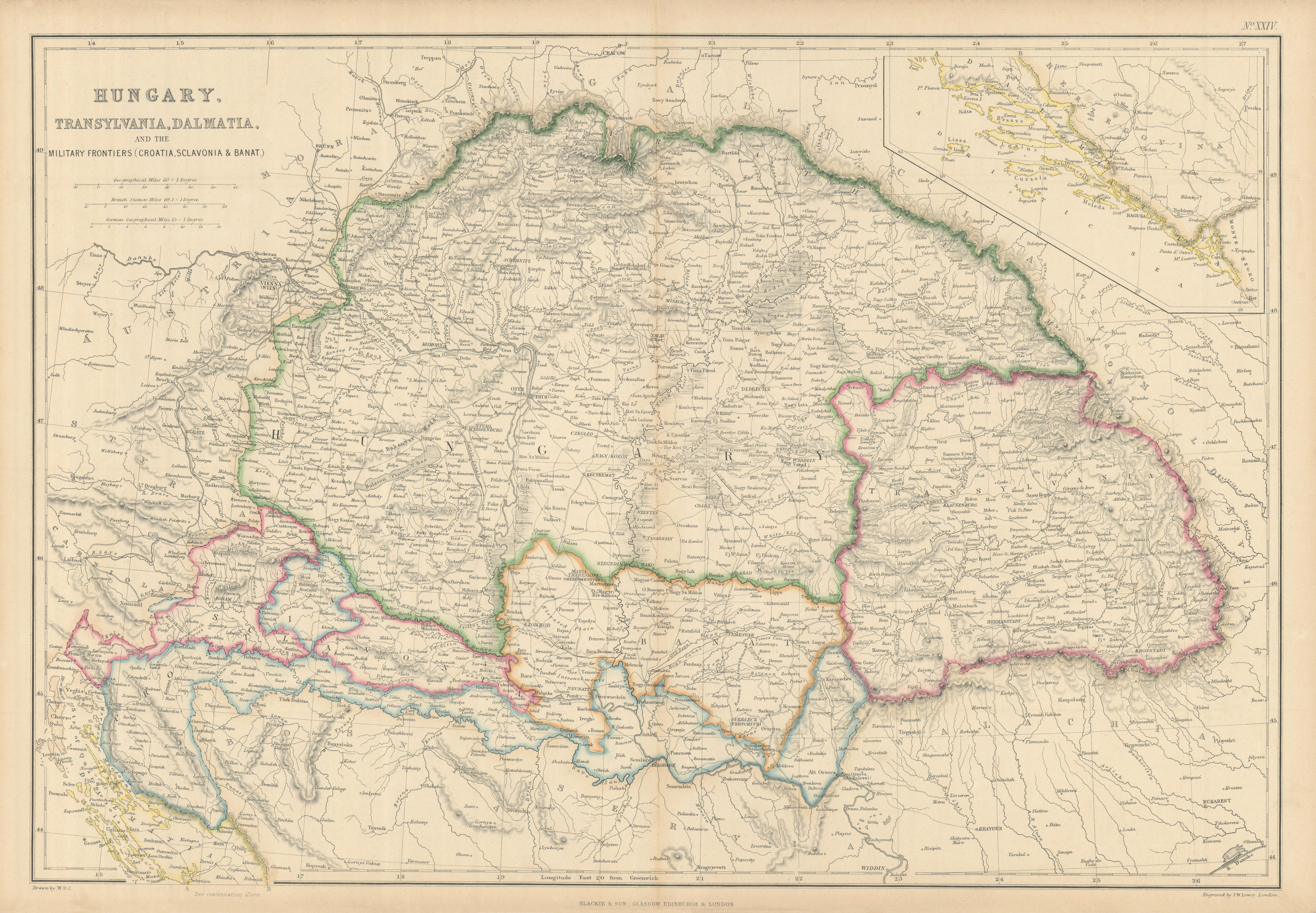 Associate Product Hungary, Woiwody of Servia & Temes Banat, Transylvania, Croatia… LOWRY 1860 map