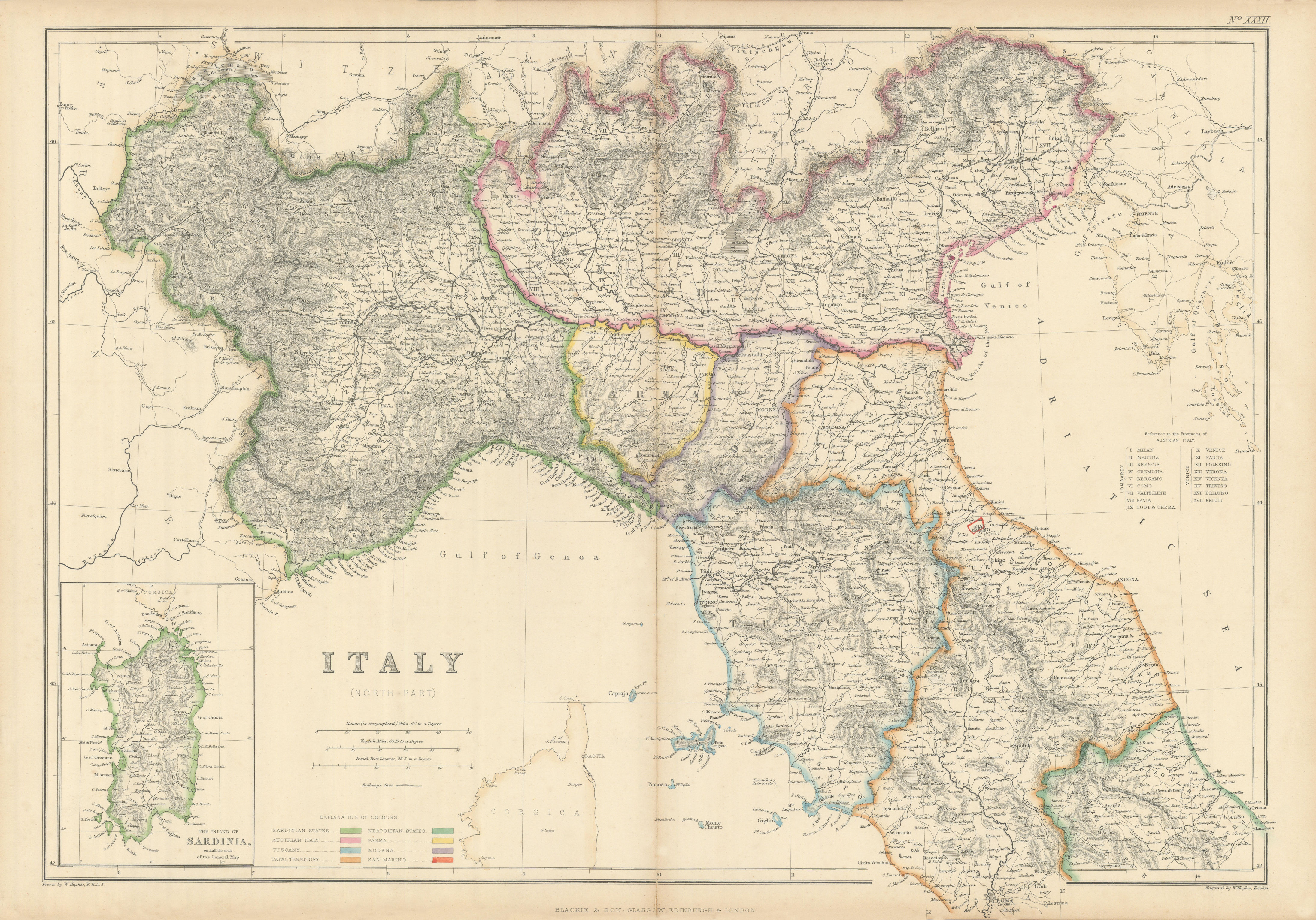 Associate Product Northern Italy & Sardinia by William Hughes. W/o Nice & Savoy/Savoie 1860 map