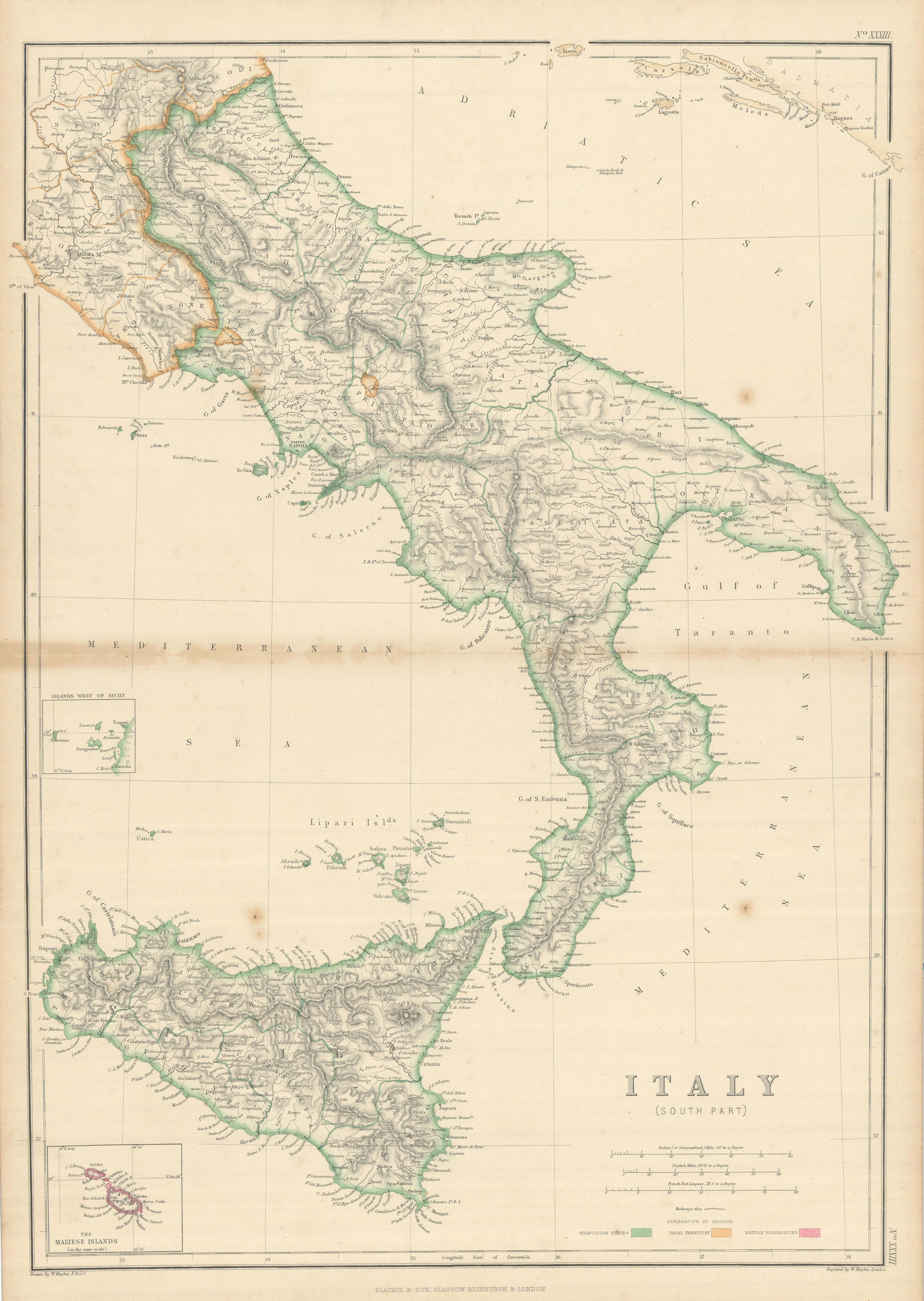 Associate Product Southern Italy. Naples. Kingdom of the two Sicilies. By William Hughes 1860 map