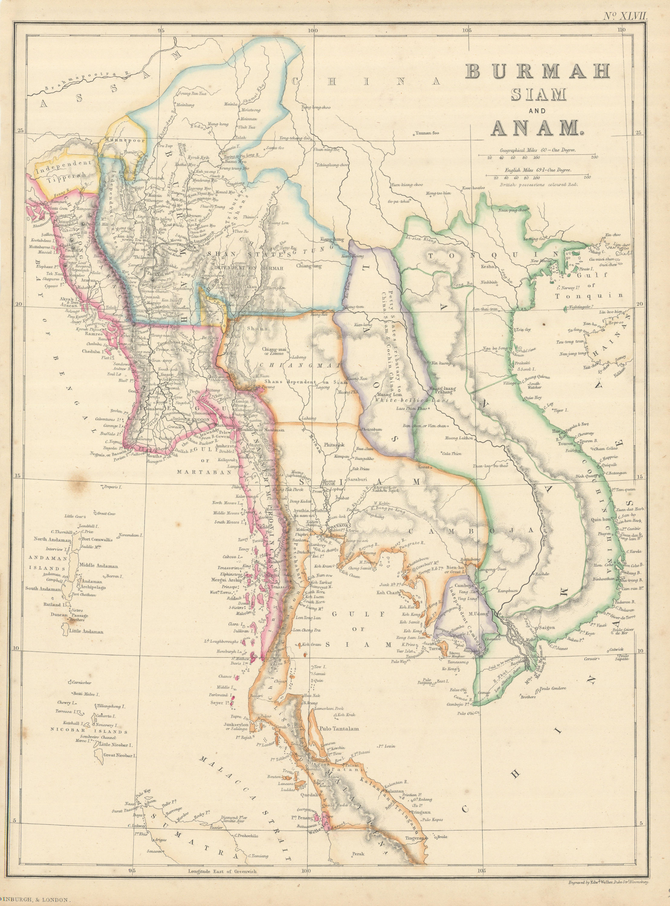 Associate Product Burmah, Siam & Anam. Indochina Shan States Thailand Vietnam. WELLER 1860 map