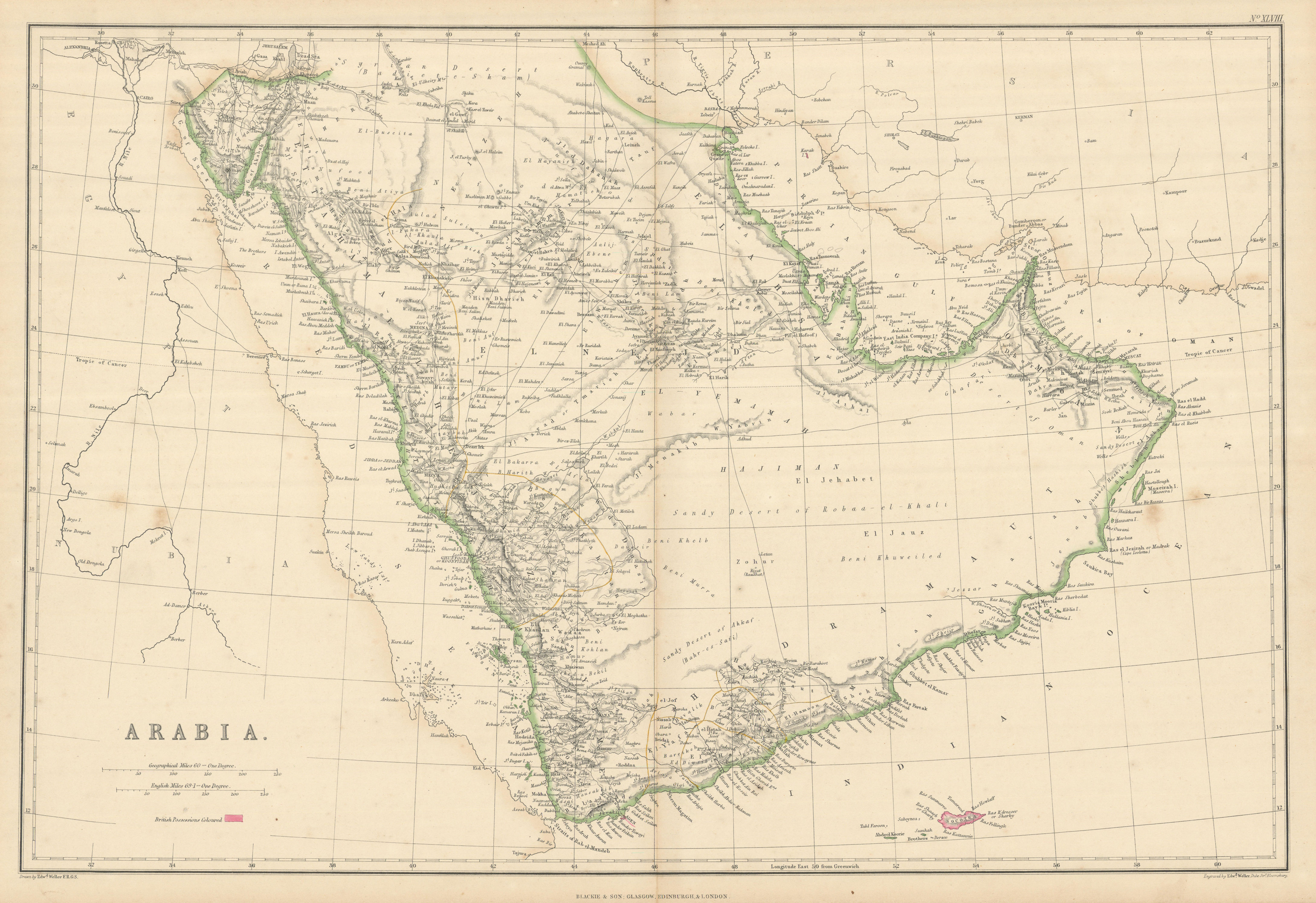 Arabia, Red Sea & Persian Gulf Debai/Dubai Abou Thubbi/Abu Dhabi WELLER 1860 map