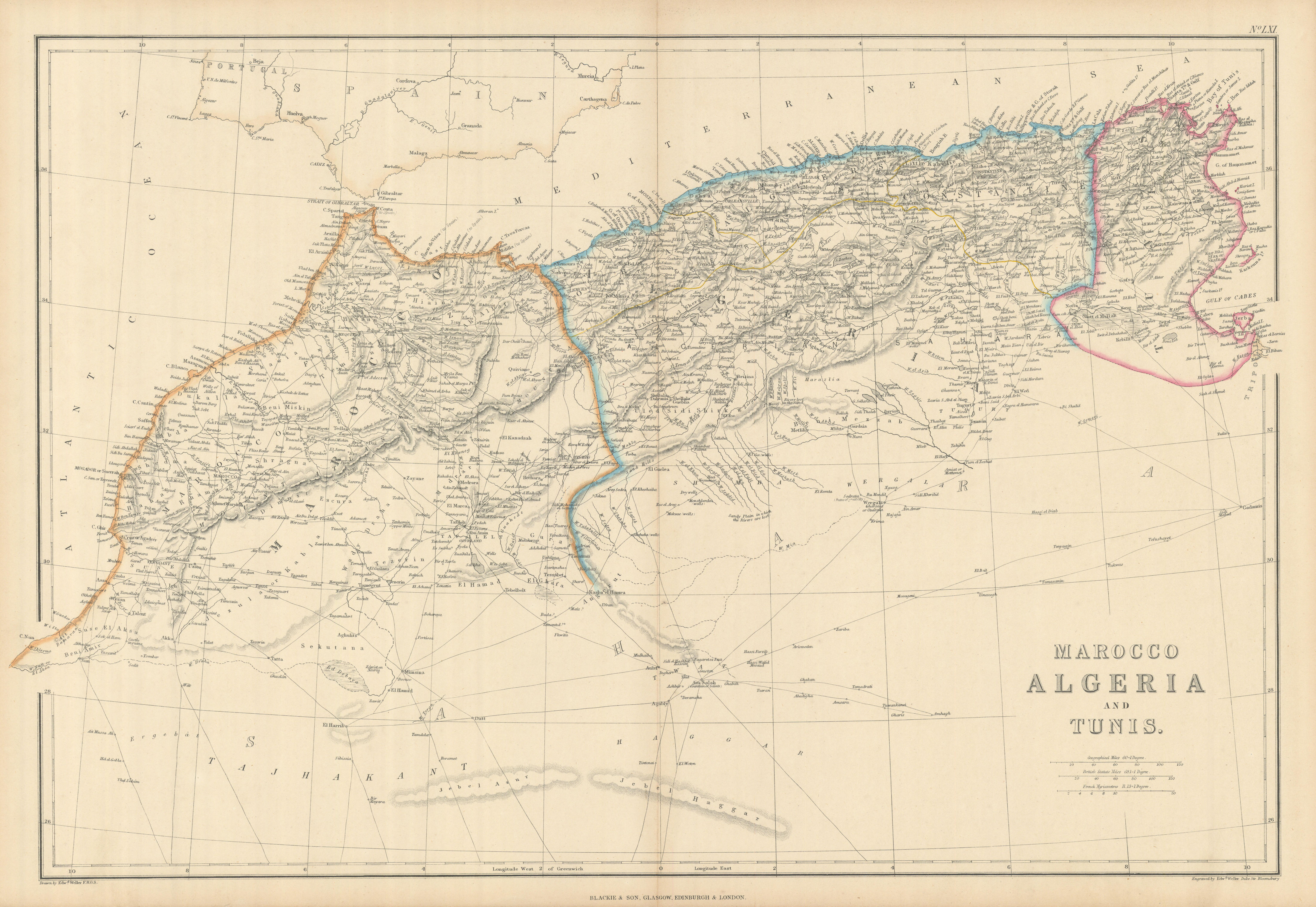 Associate Product Marocco, Algeria and Tunis by Edward Weller. Morocco Maghreb 1860 old map