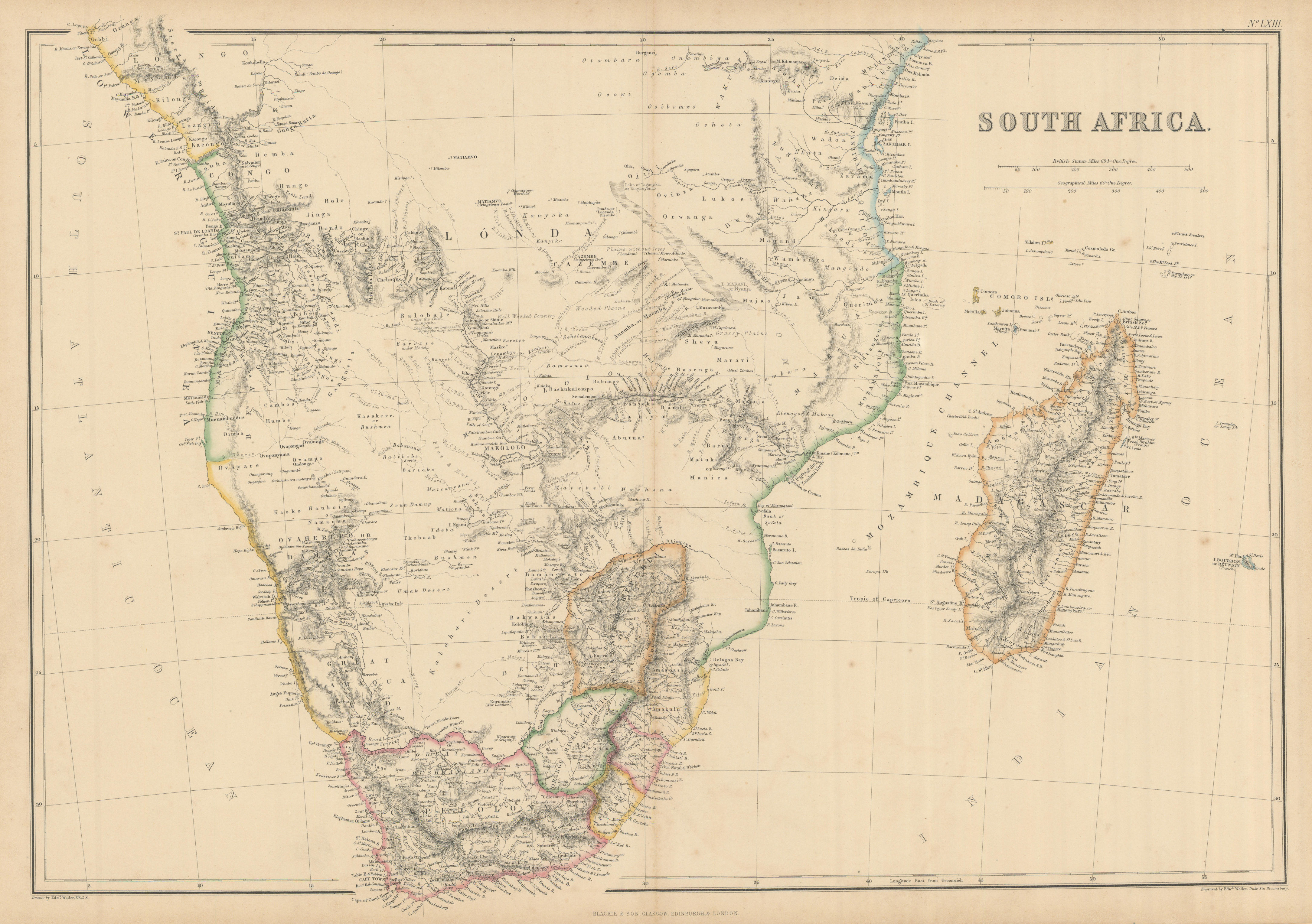 Associate Product Southern Africa & Madagascar by Edward Weller 1860 old antique map plan chart