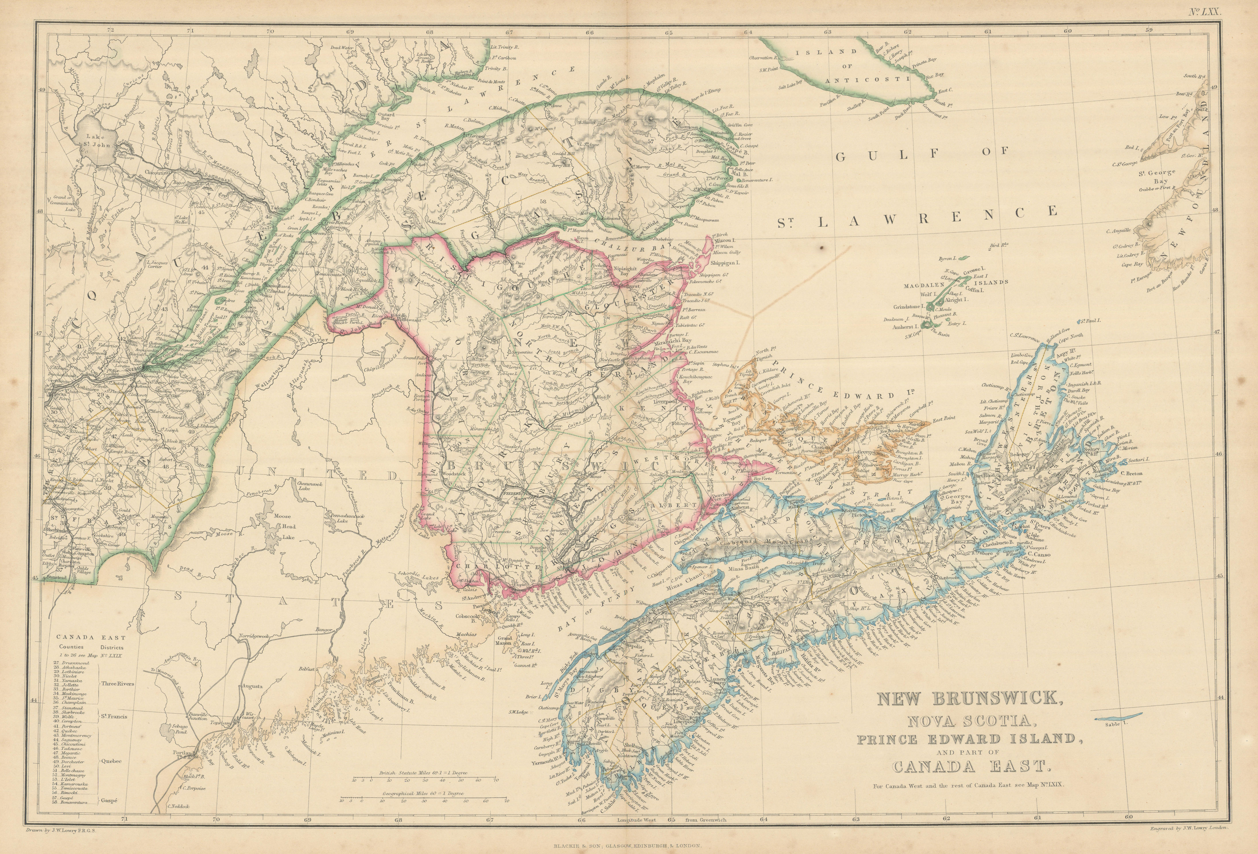 Associate Product New Brunswick, Nova Scotia, Prince Edward Island &… Canada East. LOWRY 1860 map