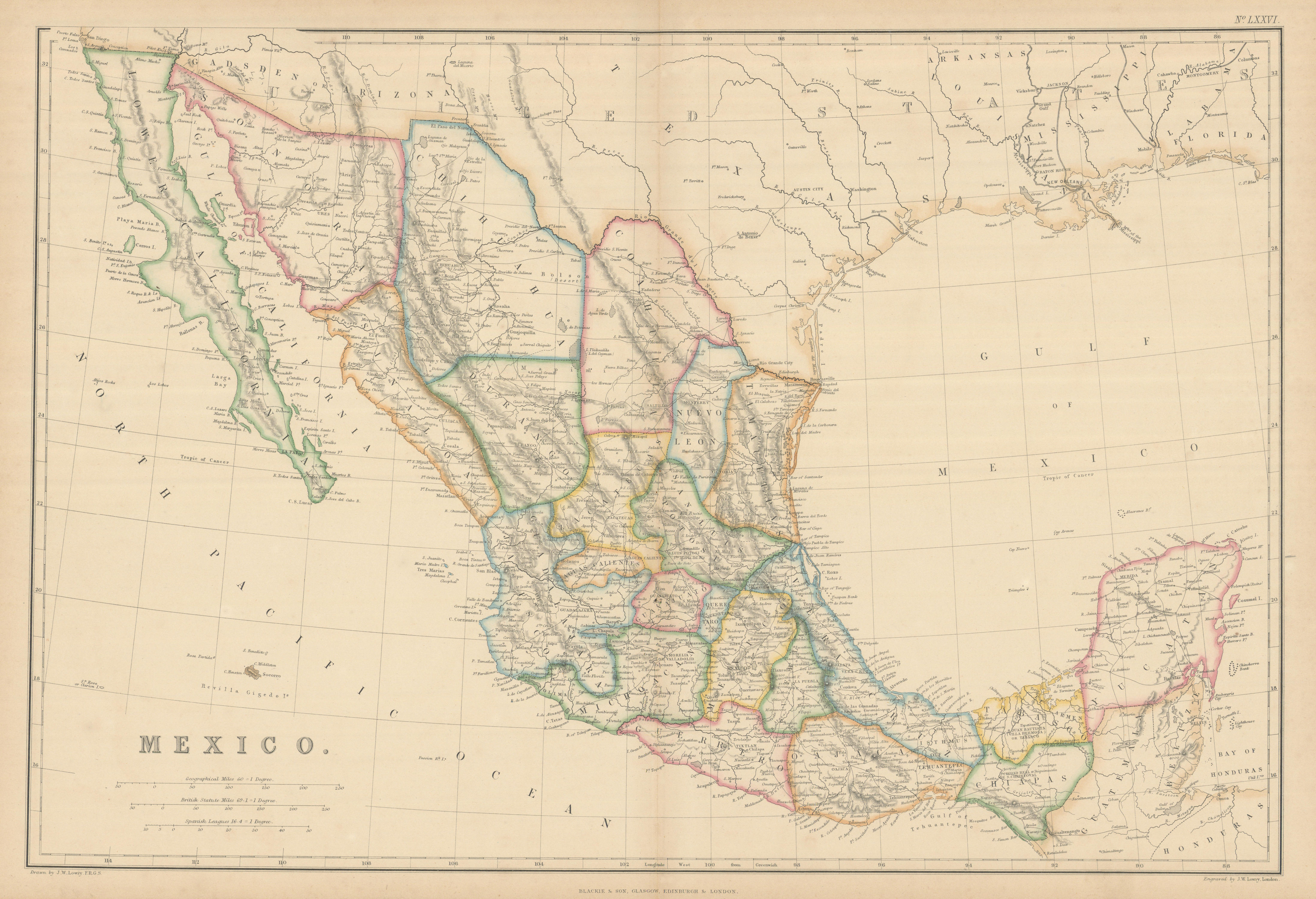 Associate Product Mexico by Joseph Wilson Lowry showing "Gadsden or Arizona" 1860 old map