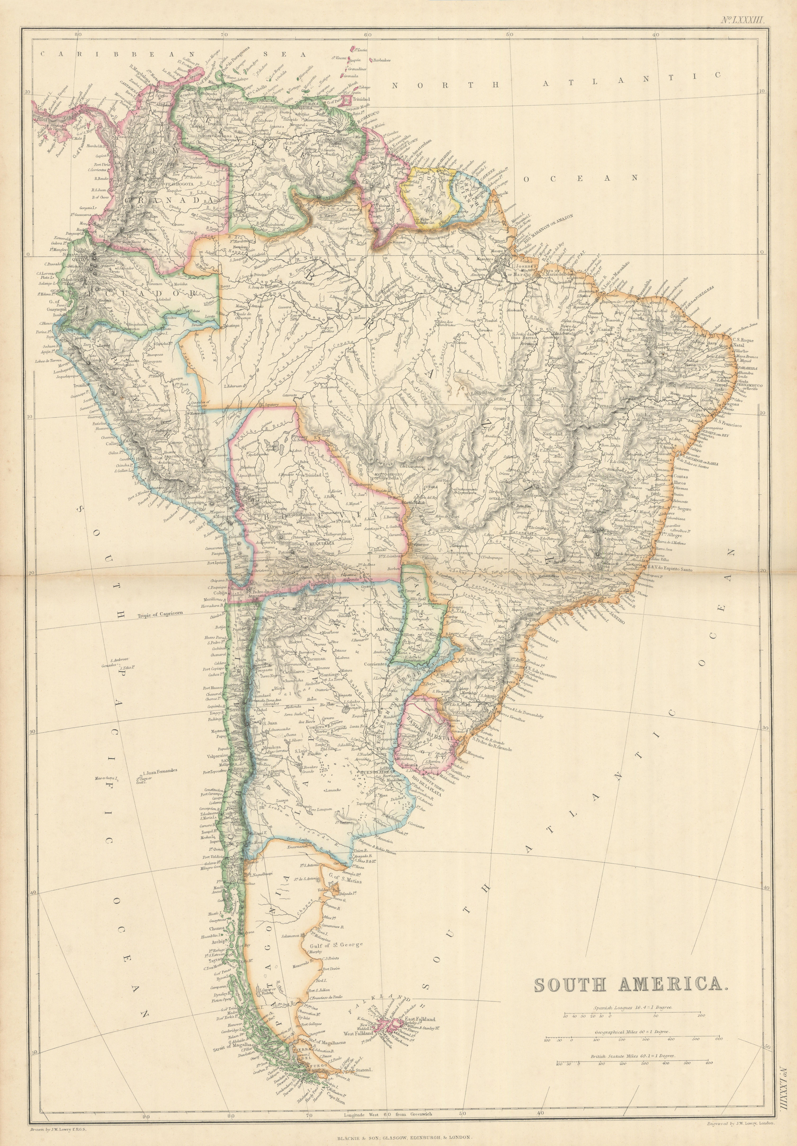 Associate Product South America by Joseph Wilson Lowry. Banda Oriental. Patagonia 1860 old map