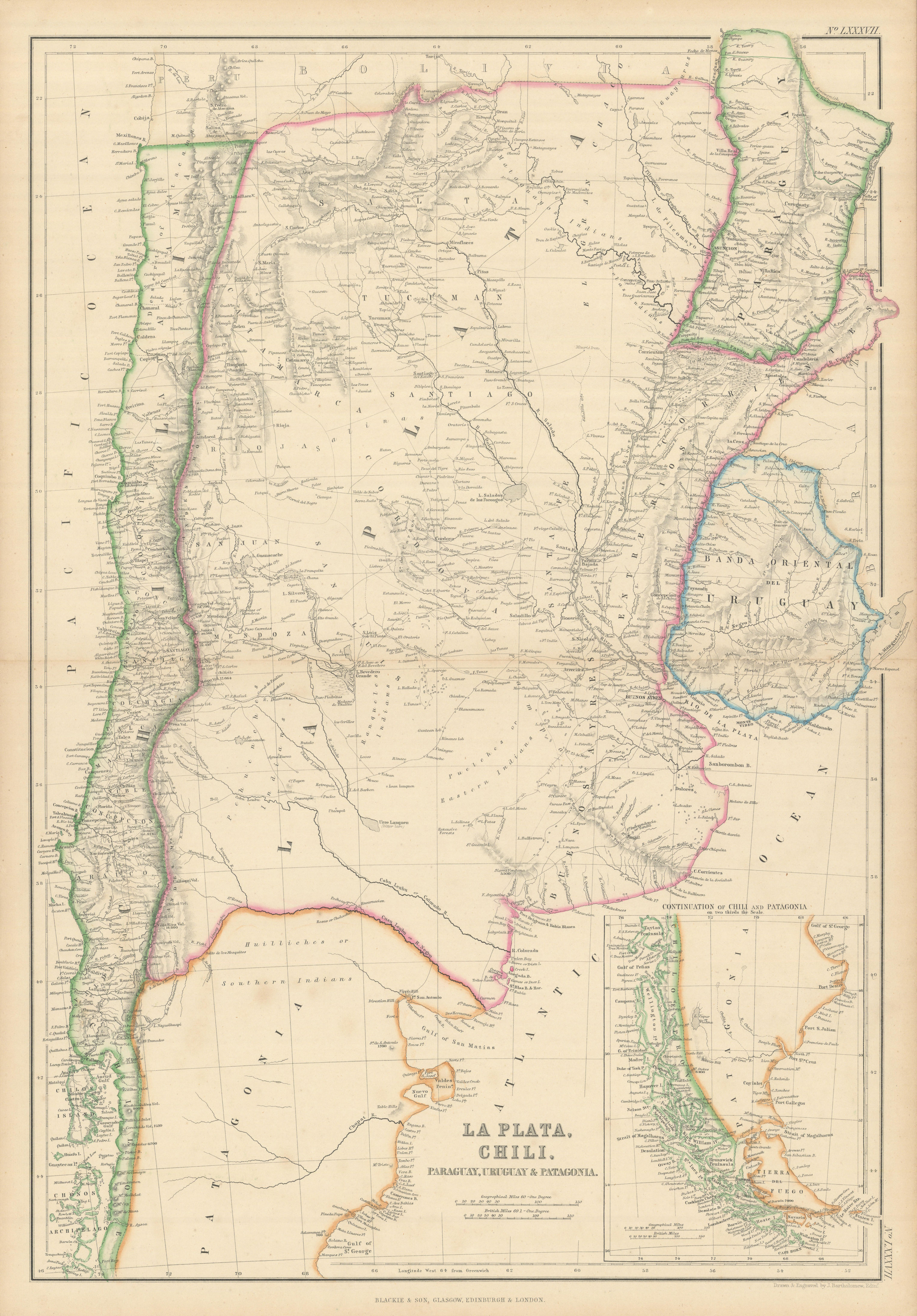 Associate Product La Plata, Chili, Paraguay, Uruguay… Argentina Chile. BARTHOLOMEW 1860 old map