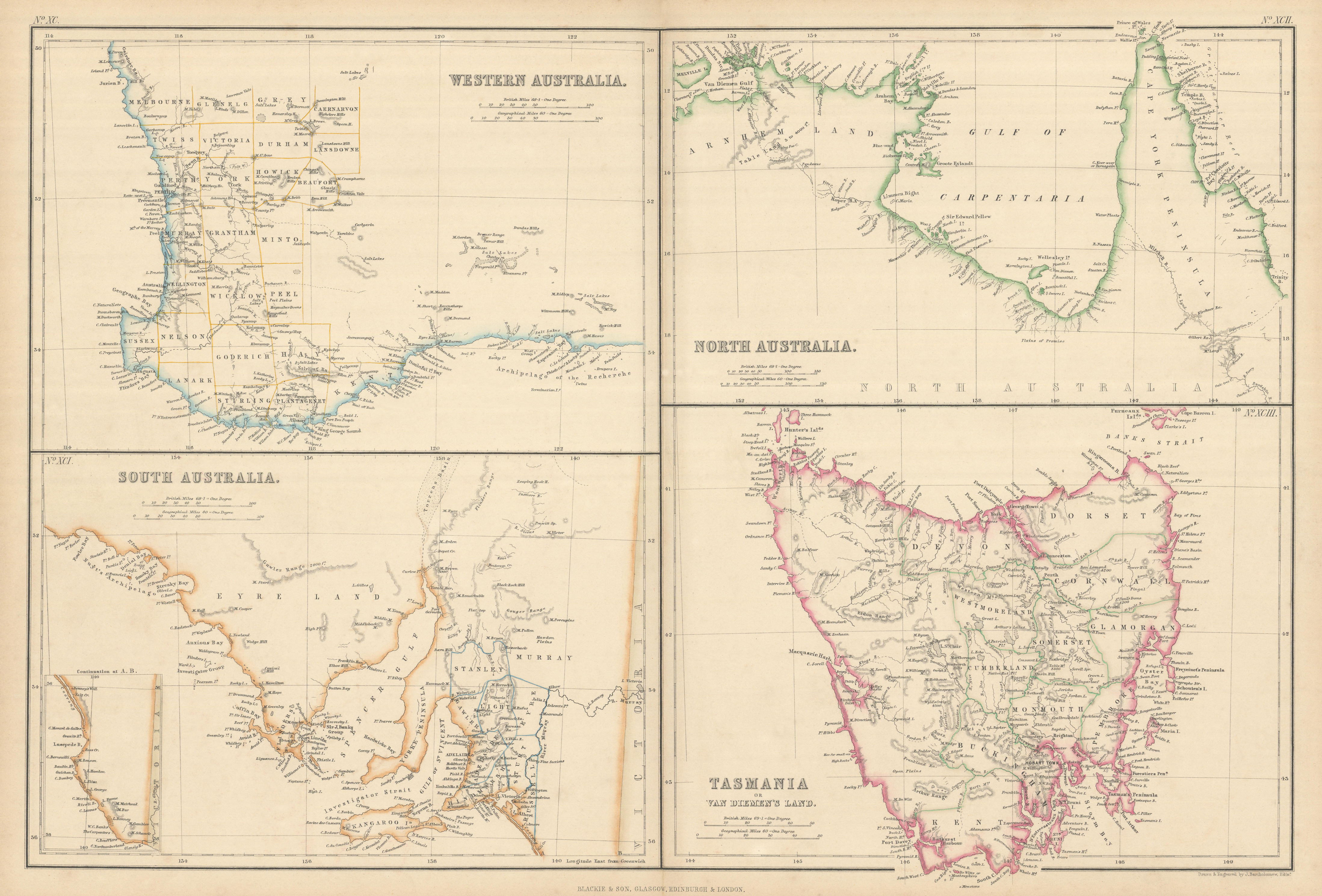 Associate Product Western, South, North Australia. Tasmania Van Diemen's Land BARTHOLOMEW 1860 map
