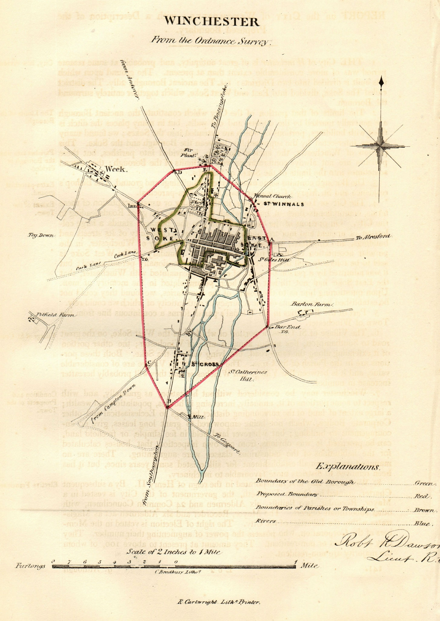 WINCHESTER town/borough plan. REFORM ACT. Weeke. Hampshire. DAWSON 1832 map