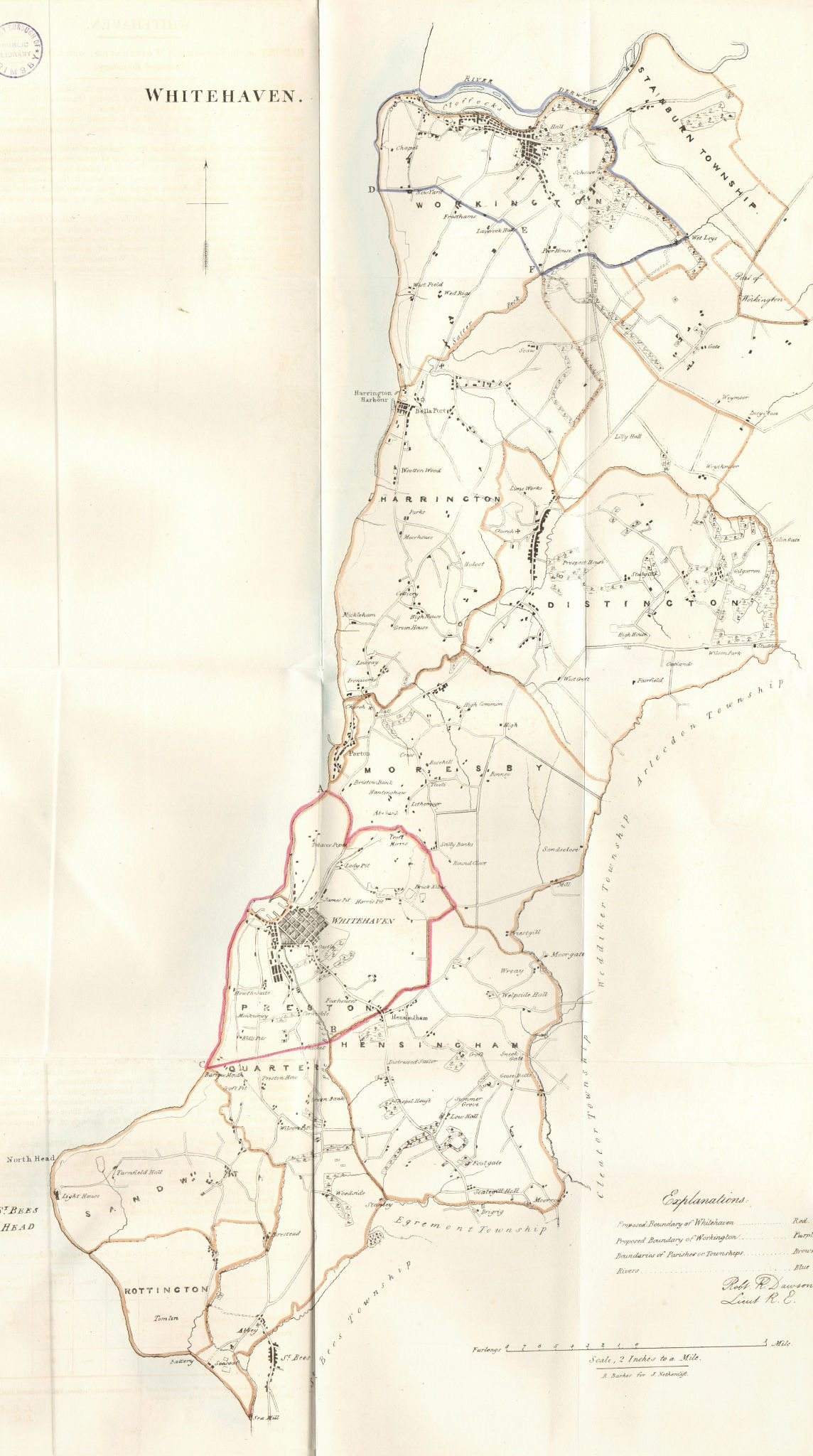 WHITEHAVEN & WORKINGTON borough/town plan. REFORM ACT. Cumbria. DAWSON 1832 map