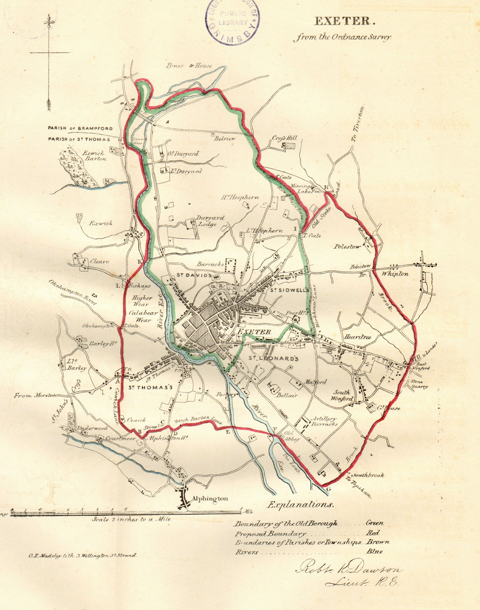 EXETER borough/town/city plan. REFORM ACT. Devon. DAWSON 1832 old antique map