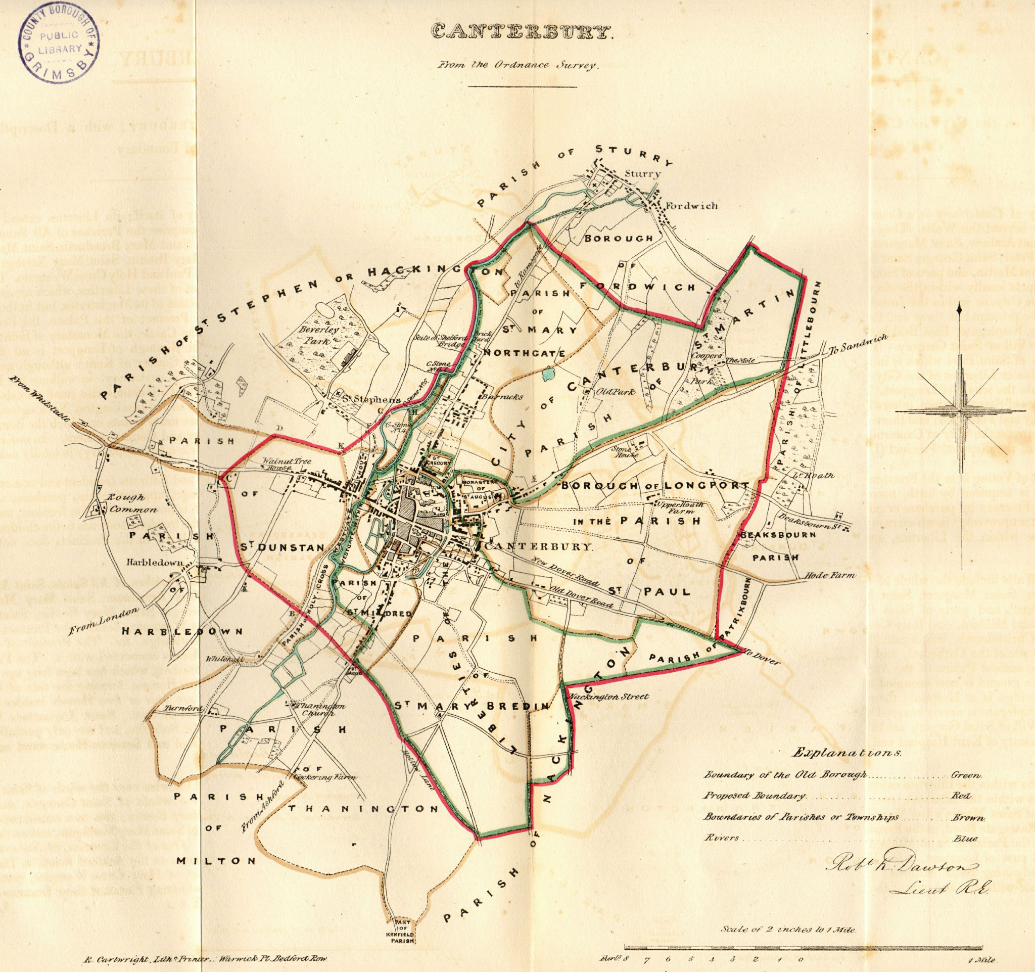 CANTERBURY town/borough plan. REFORM ACT. Sturry Fordwich. Kent. DAWSON 1832 map