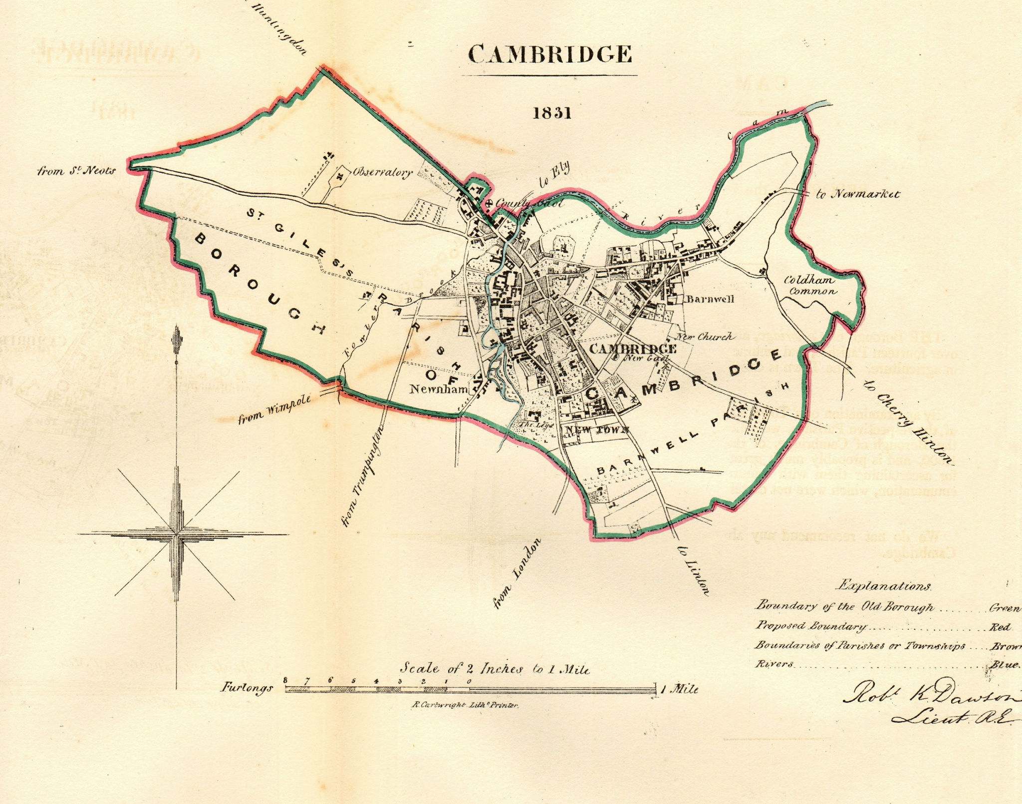 CAMBRIDGE borough/town/city plan. REFORM ACT. Cambridgeshire. DAWSON 1832 map