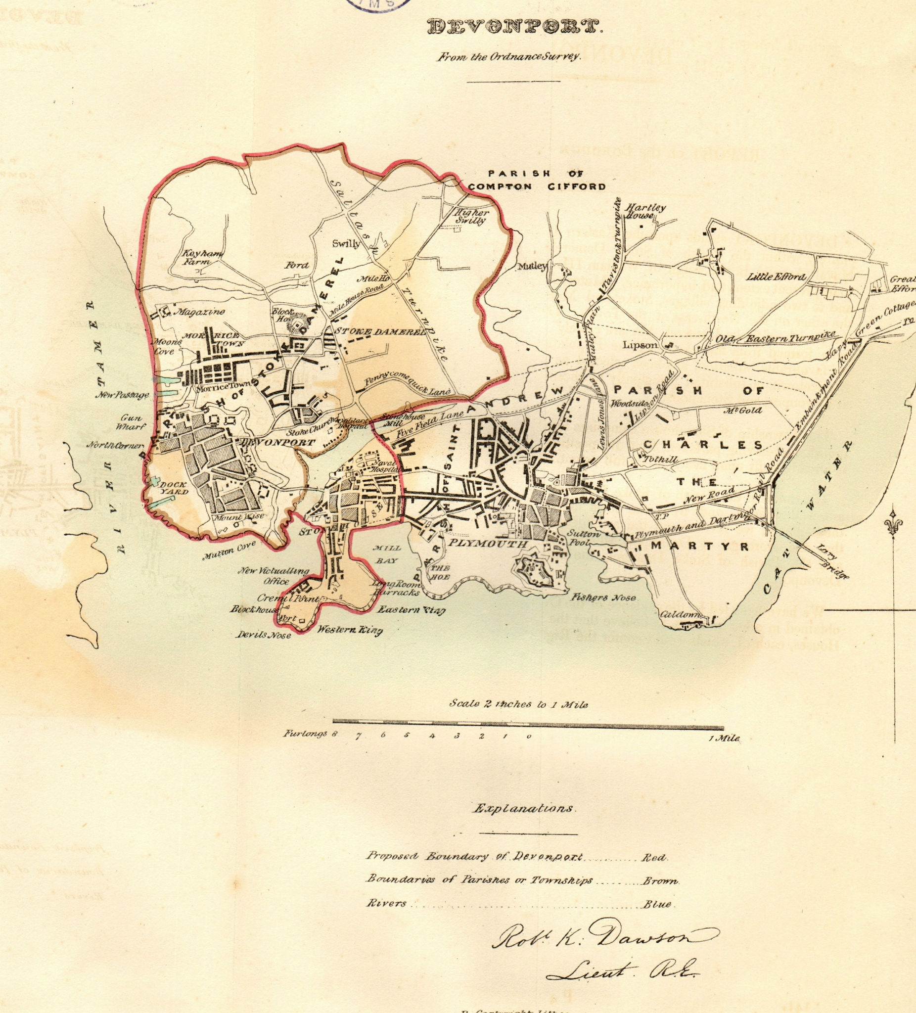 DEVONPORT & PLYMOUTH borough/town plan. REFORM ACT. Devon. DAWSON 1832 old map