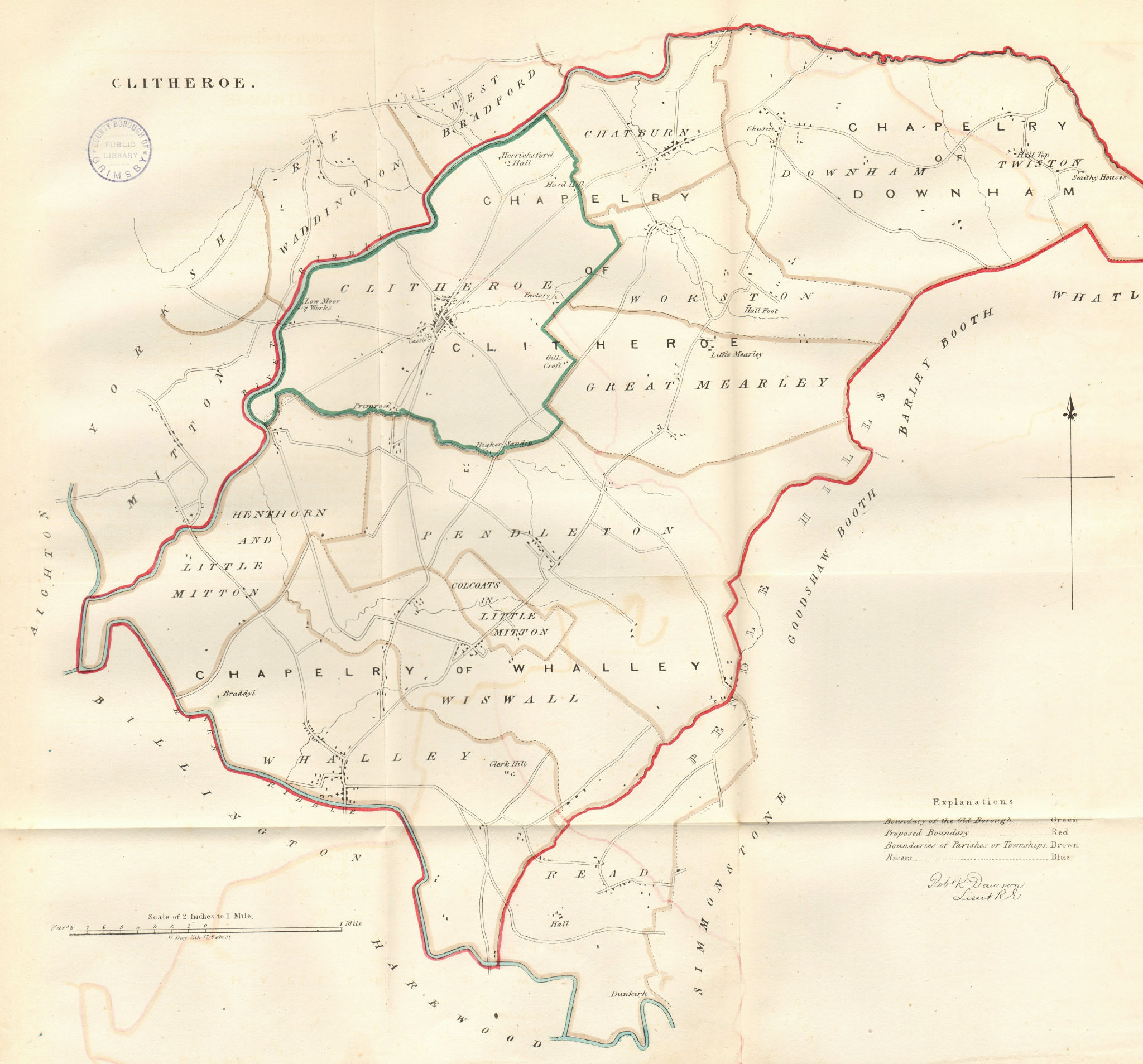 CLITHEROE town plan. REFORM ACT. Twiston Whalley. Lancashire. DAWSON 1832 map