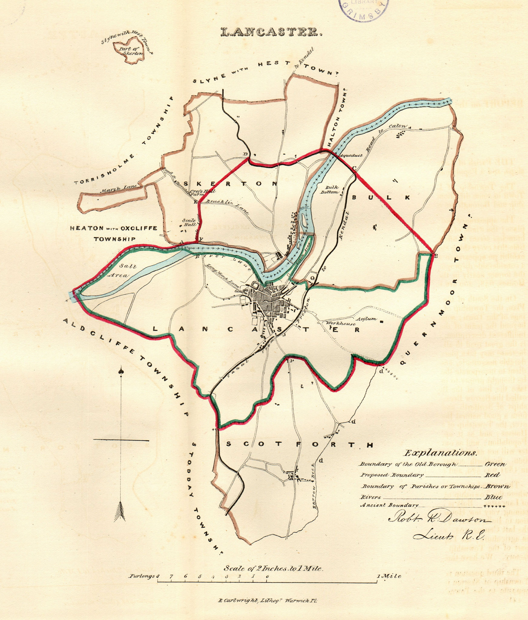 LANCASTER town/borough plan. REFORM ACT. Scotforth. Lancashire. DAWSON 1832 map