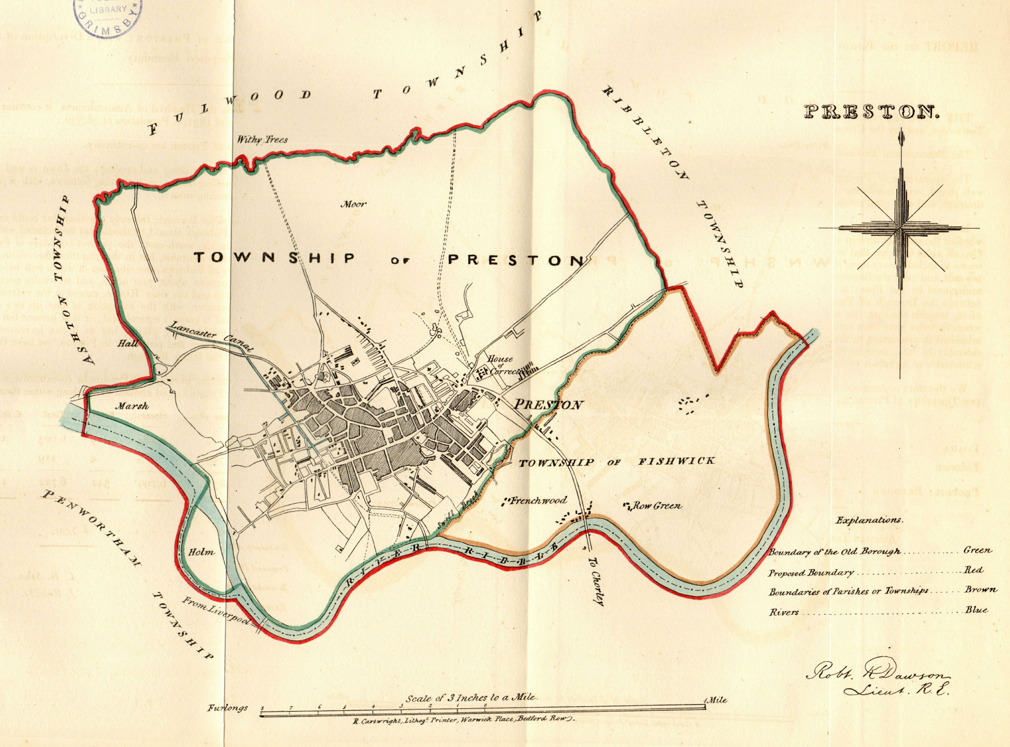 PRESTON town/borough plan for the REFORM ACT. Lancashire. DAWSON 1832 old map