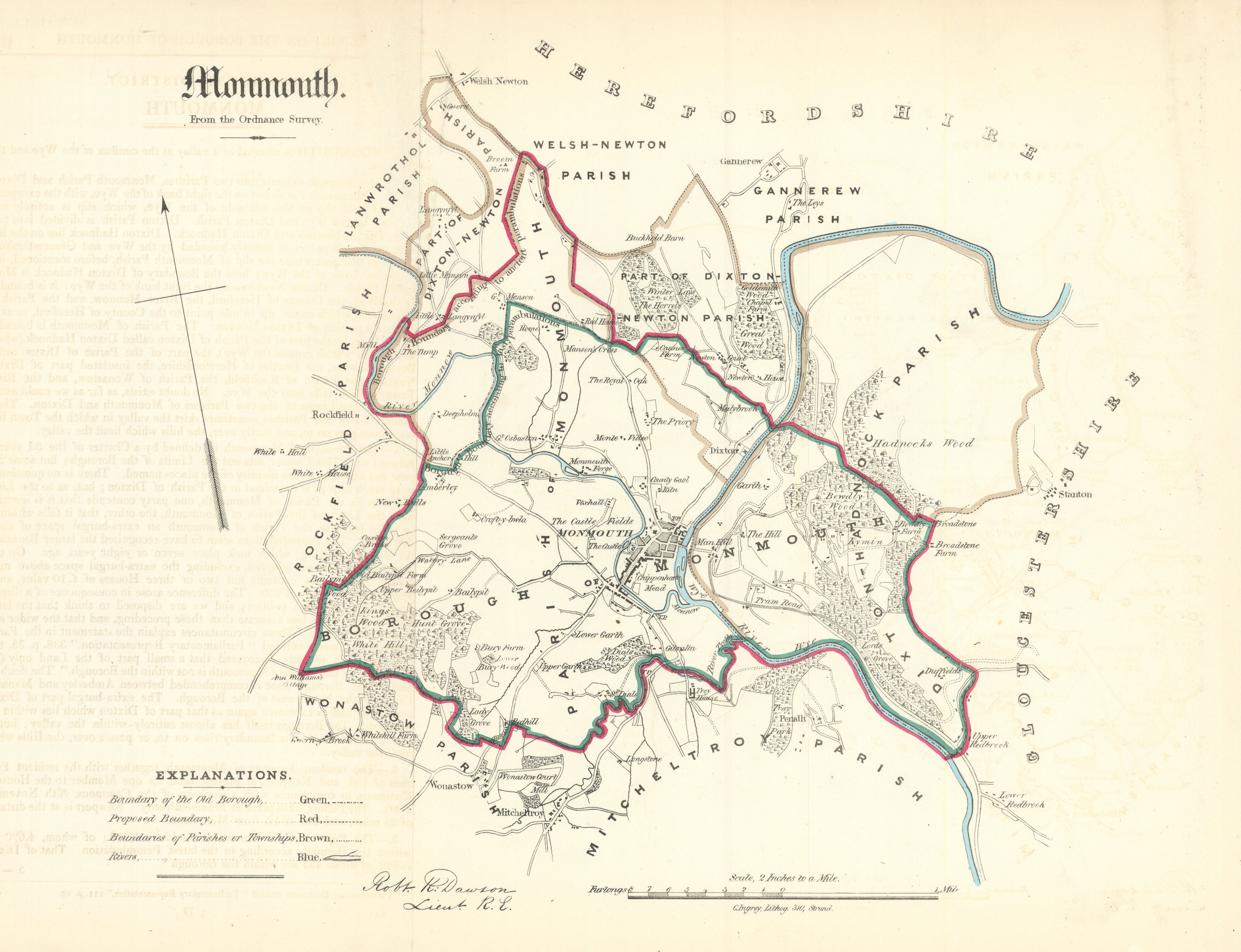 MONMOUTH borough/town plan. REFORM ACT. Monmouthshire. DAWSON 1832 old map