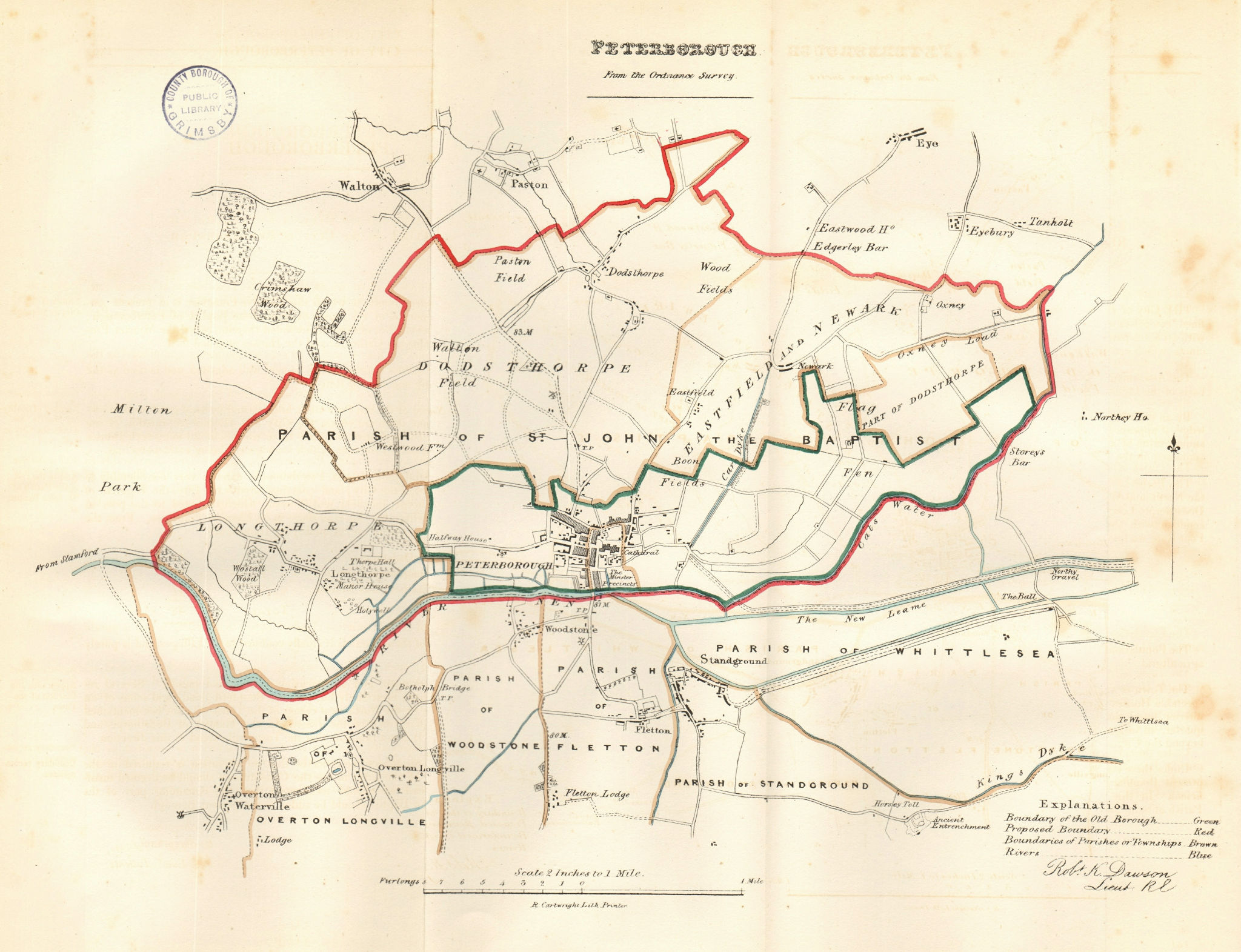 PETERBOROUGH town/borough plan. REFORM ACT. Fletton Standground. DAWSON 1832 map