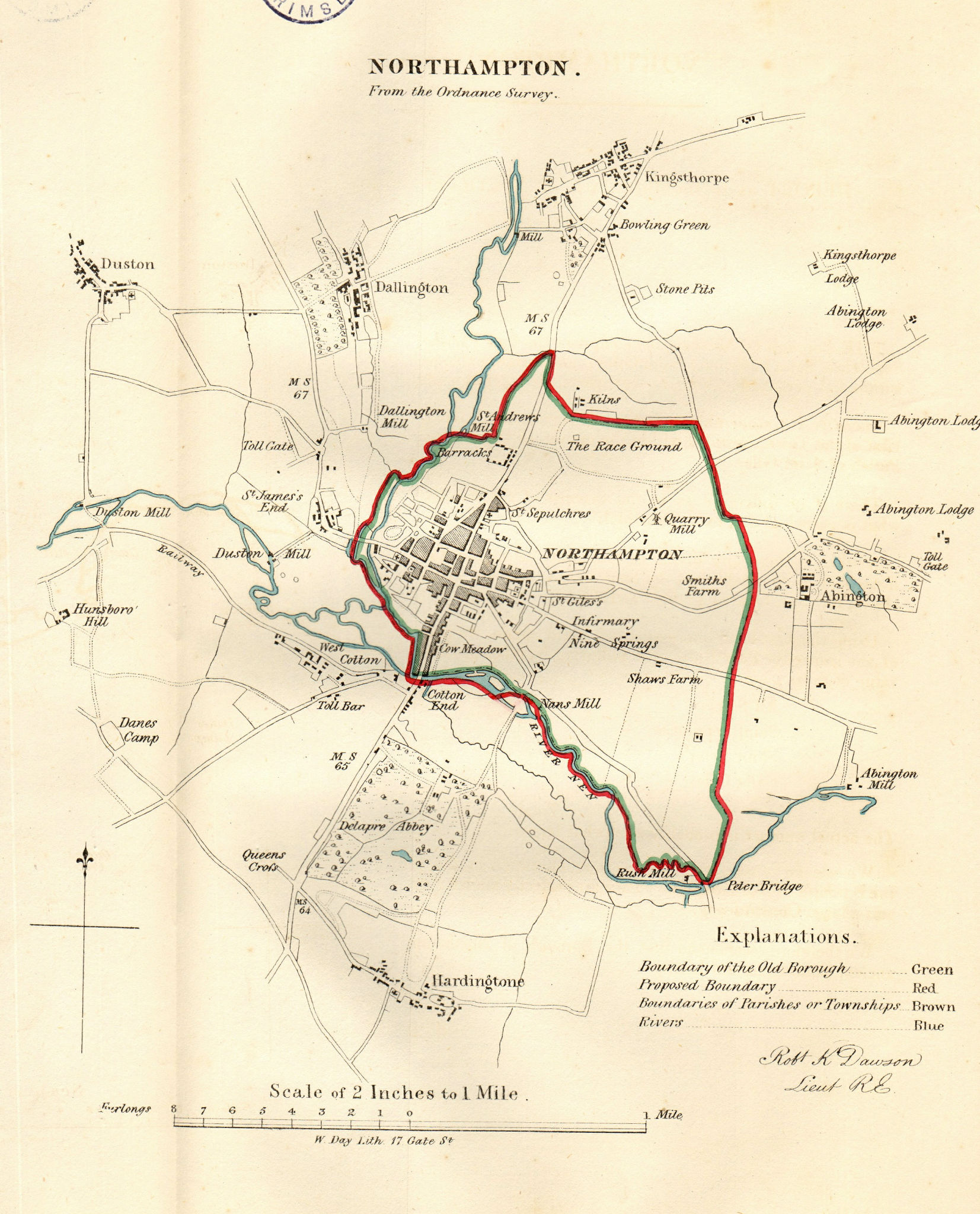 NORTHAMPTON town/borough plan & Wards. BOUNDARY REVIEW. DAWSON 1832 old map