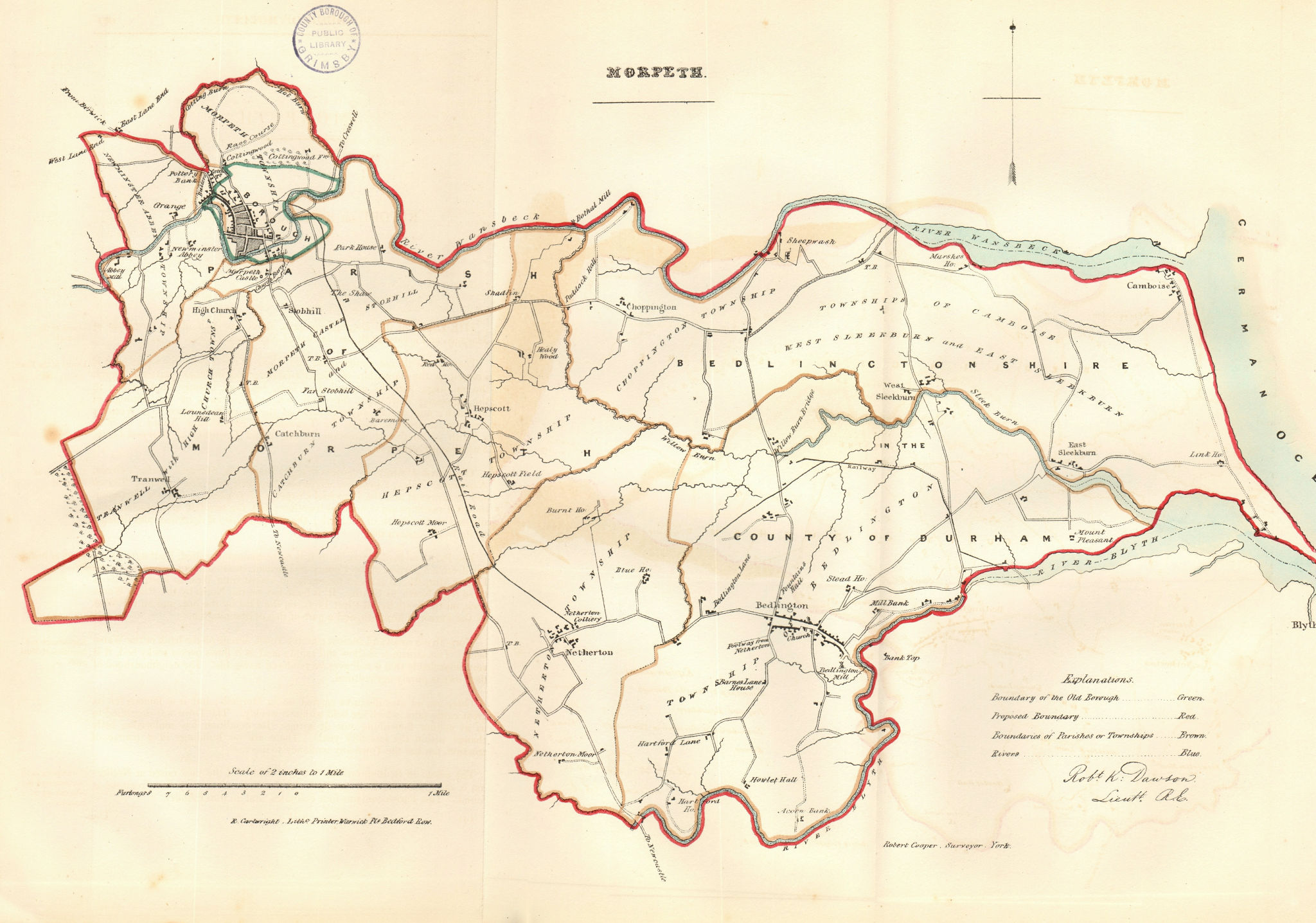 MORPETH town/borough plan. REFORM ACT. Bedlington Northumberland.DAWSON 1832 map
