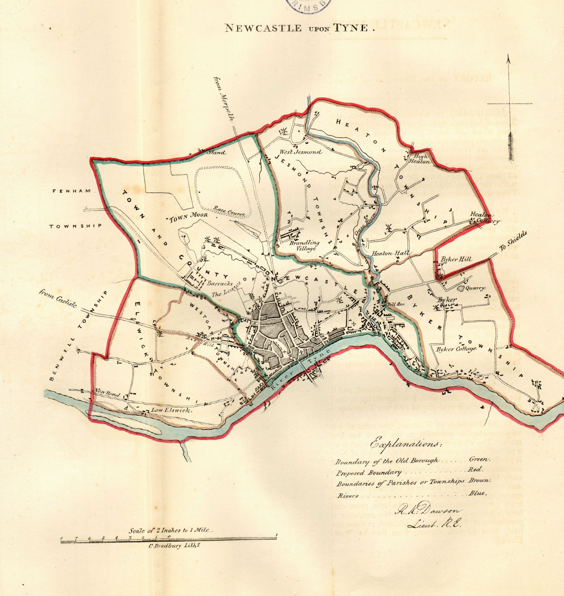 NEWCASTLE UPON TYNE borough/town/city plan. REFORM ACT. DAWSON 1832 old map