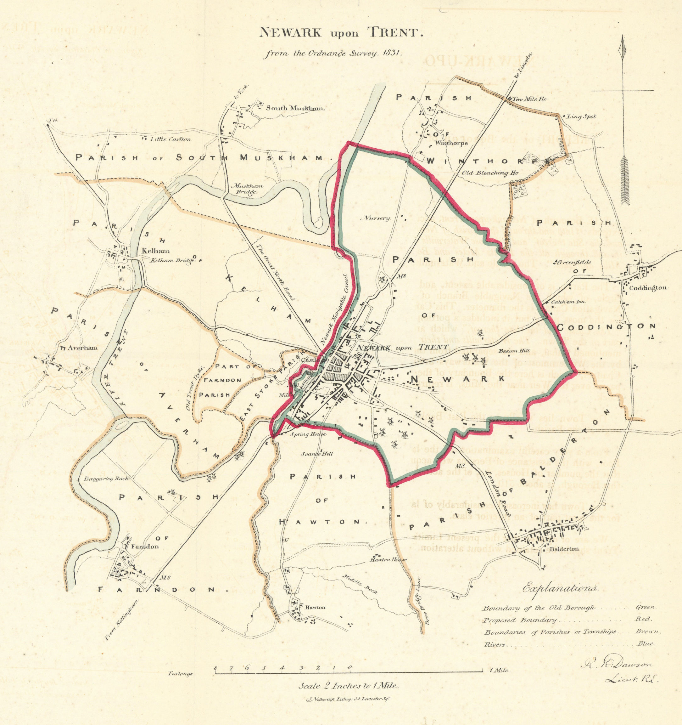 Associate Product NEWARK UPON TRENT borough/town plan. REFORM ACT Nottinghamshire DAWSON 1832 map