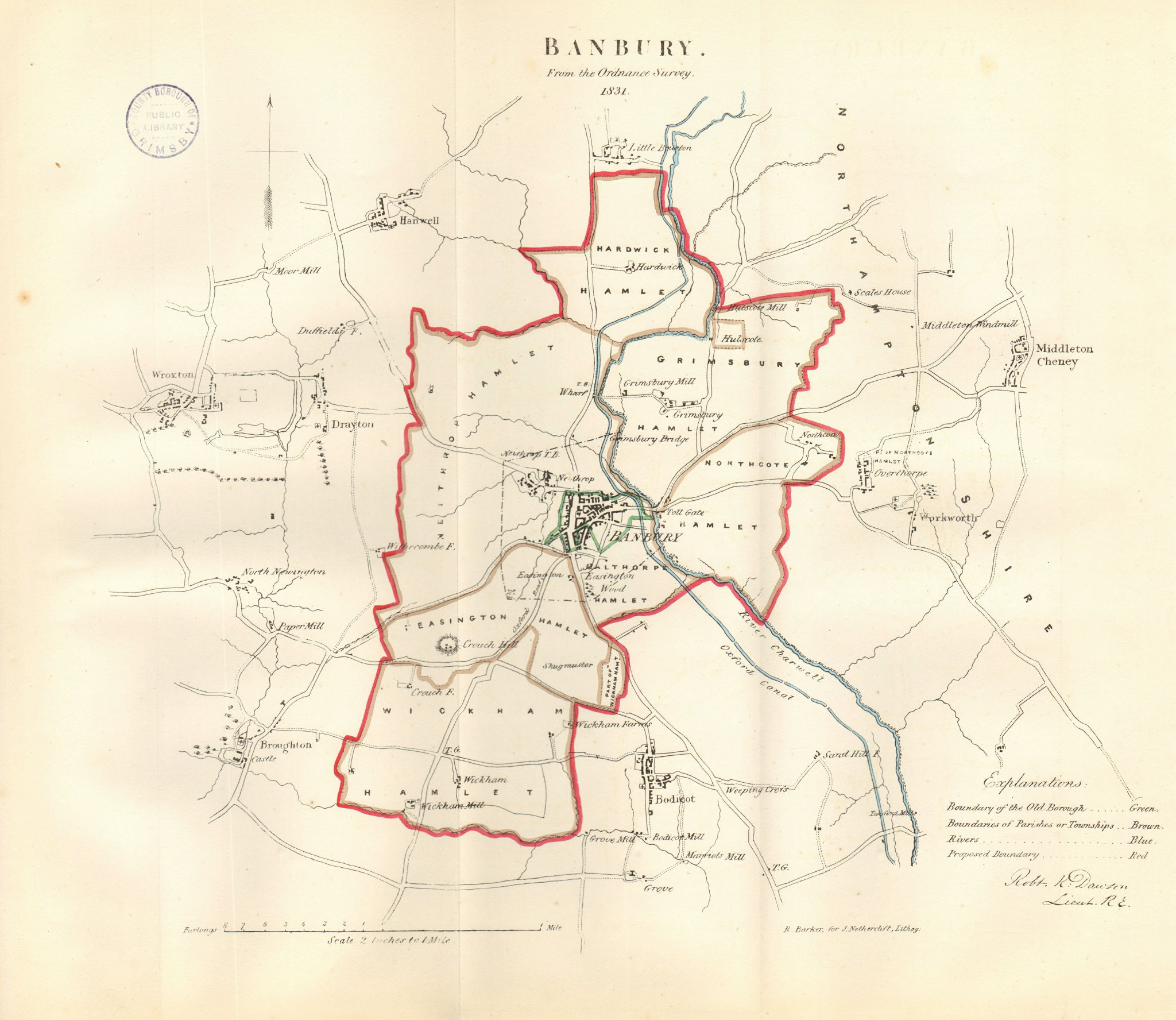 BANBURY town/borough plan. REFORM ACT. Wroxton. Oxfordshire. DAWSON 1832 map