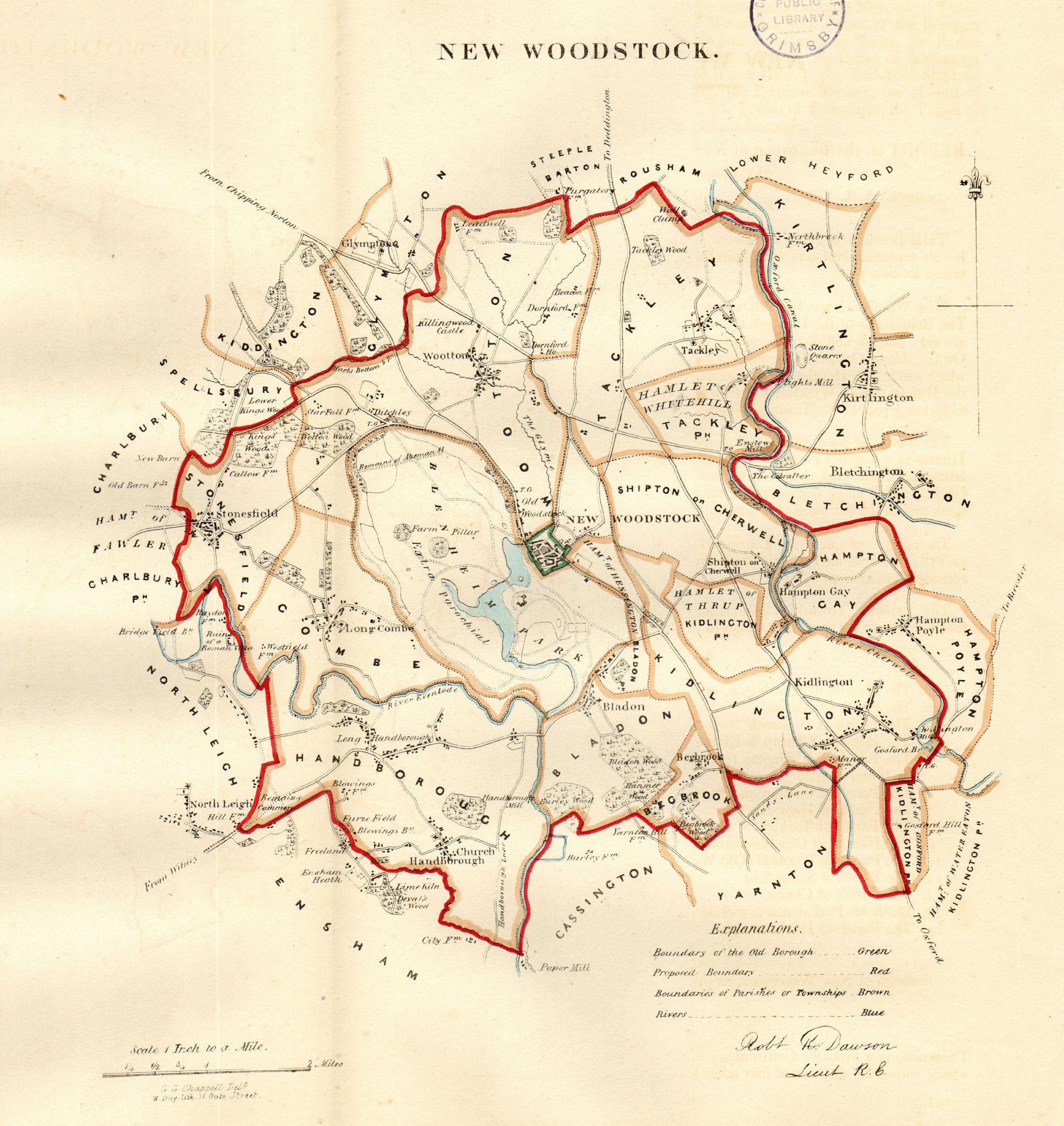 NEW WOODSTOCKtown/borough plan. REFORM ACT. Oxfordshire. DAWSON 1832 old map