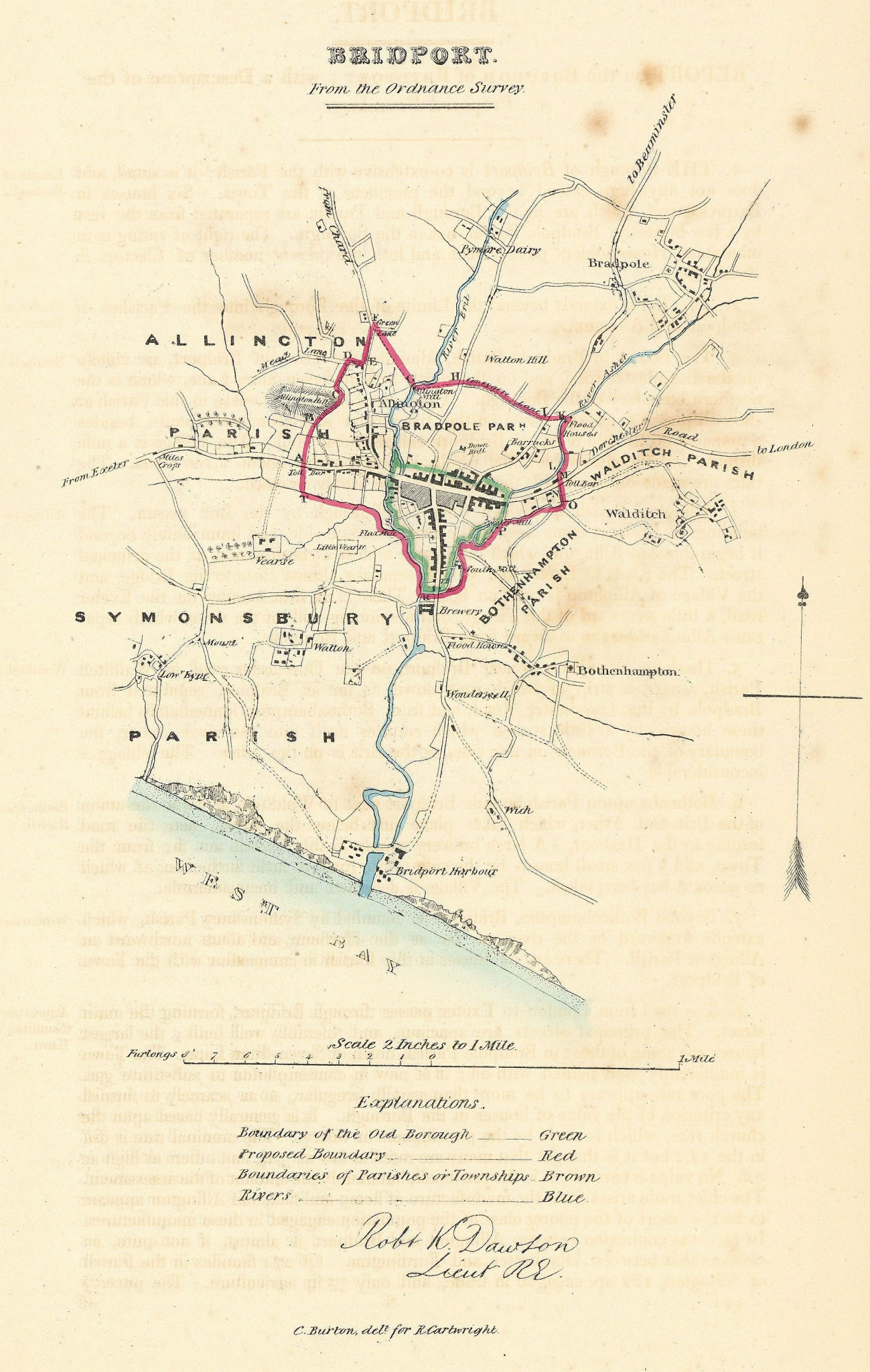 Associate Product BRIDPORT town/borough plan. REFORM ACT. Bradpole. Dorset. DAWSON 1832 old map