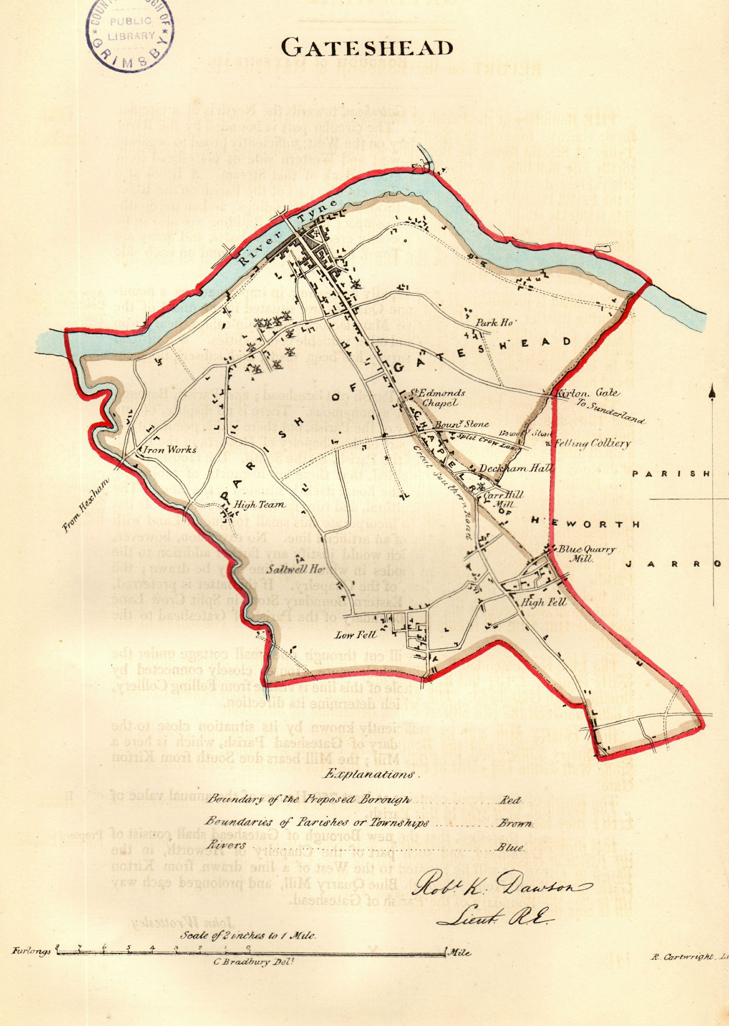 GATESHEAD town/borough plan for the REFORM ACT. County Durham. DAWSON 1832 map