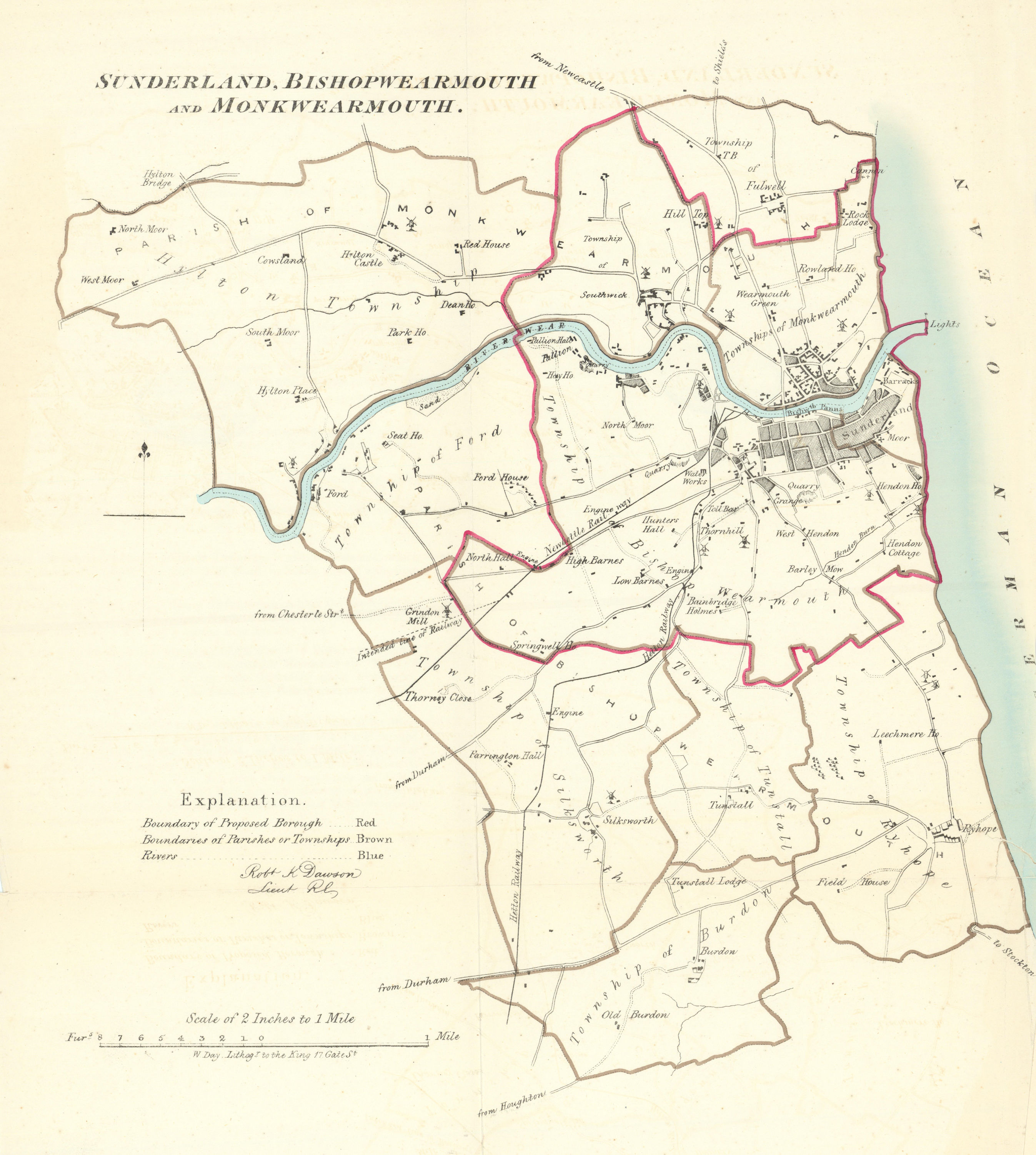 Associate Product SUNDERLAND BISHOP/MONKWEARMOUTH town/borough plan. REFORM ACT. DAWSON 1832 map