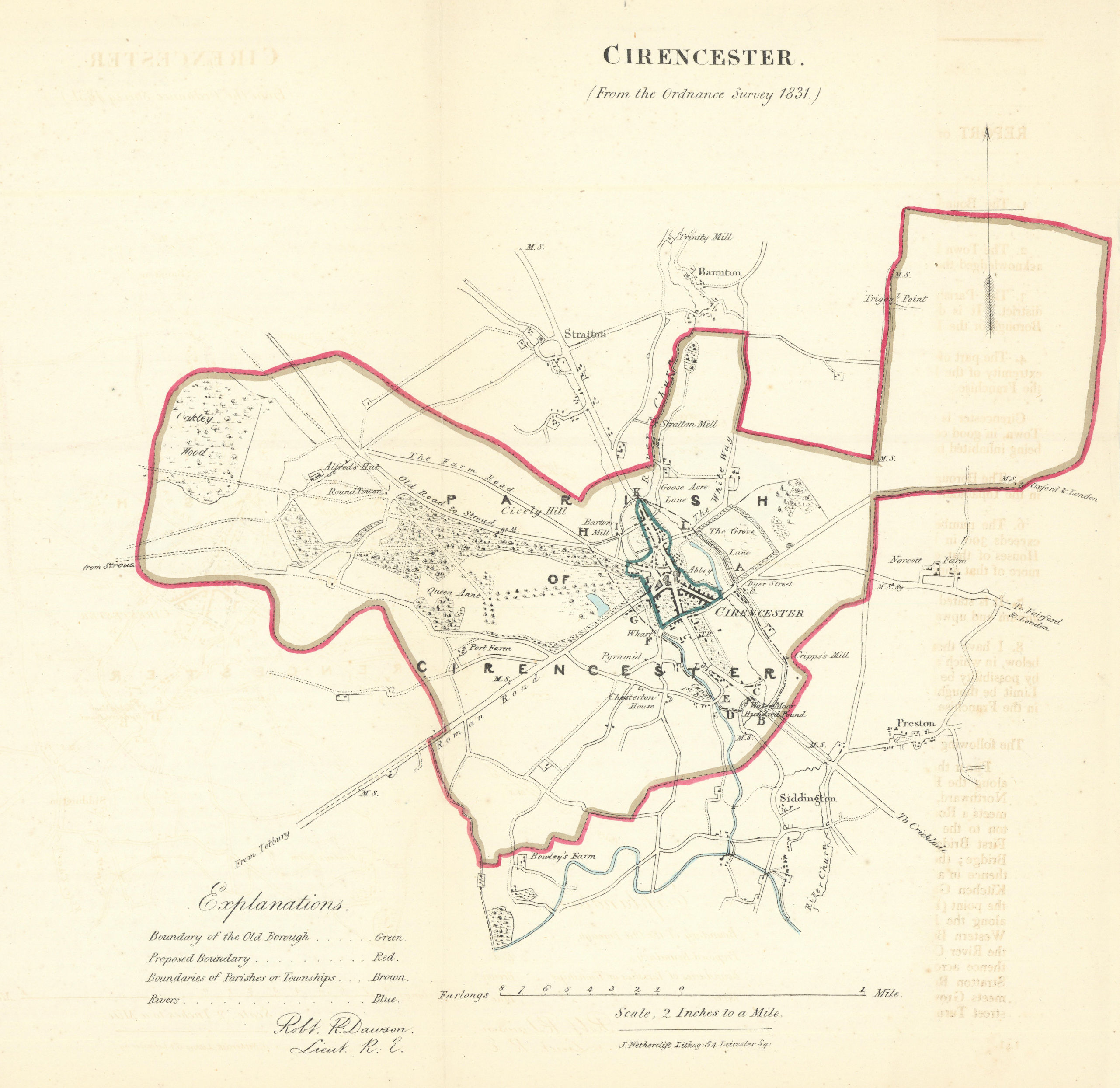 Associate Product CIRENCESTER town/borough plan. REFORM ACT. Gloucestershire. DAWSON 1832 map