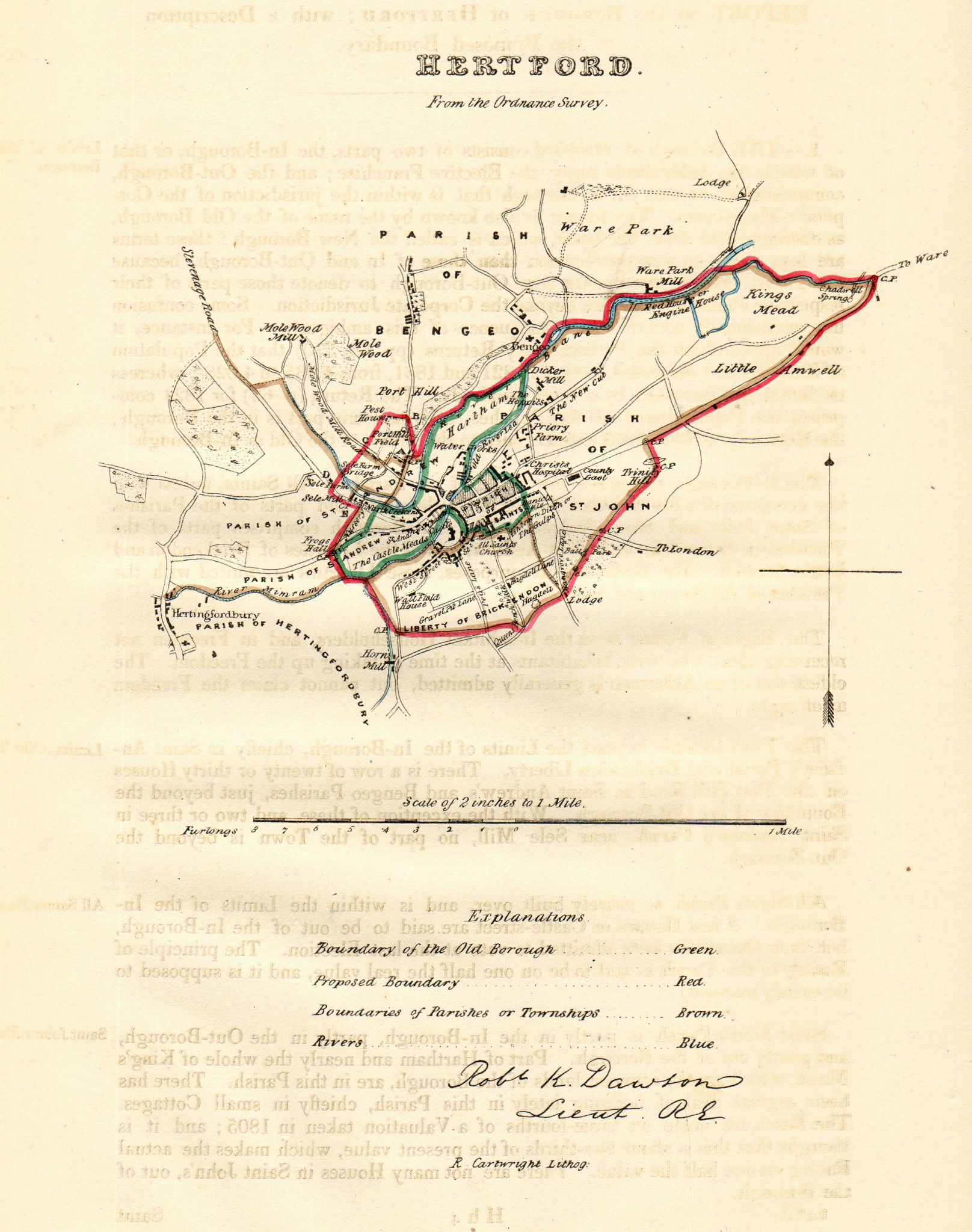 HERTFORD borough/town plan. REFORM ACT. Hertfordshire. DAWSON 1832 old map