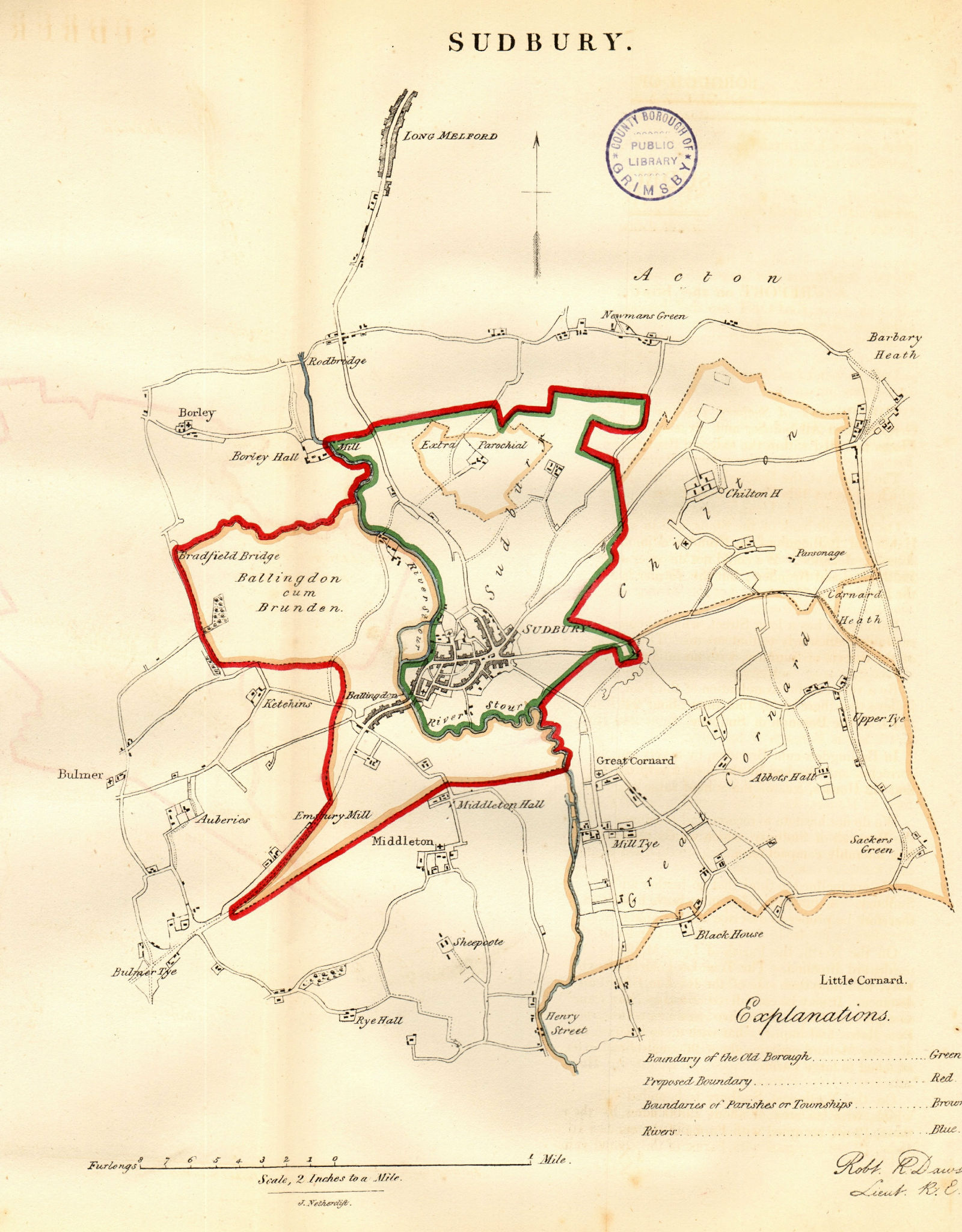 Associate Product SUDBURY town/borough/constituency plan BOUNDARY REVIEW. Suffolk. DAWSON 1832 map